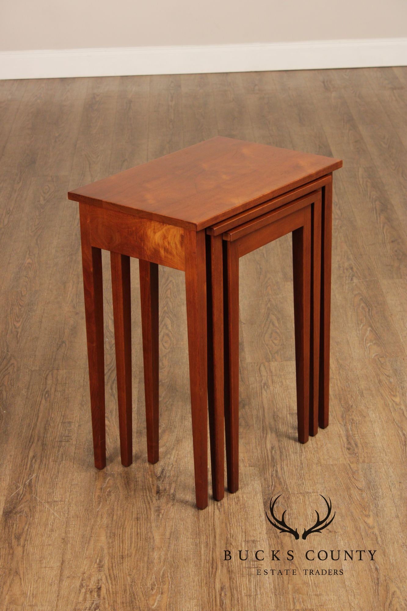 Hepplewhite Style Vintage Set Of Three Walnut Nesting Tables