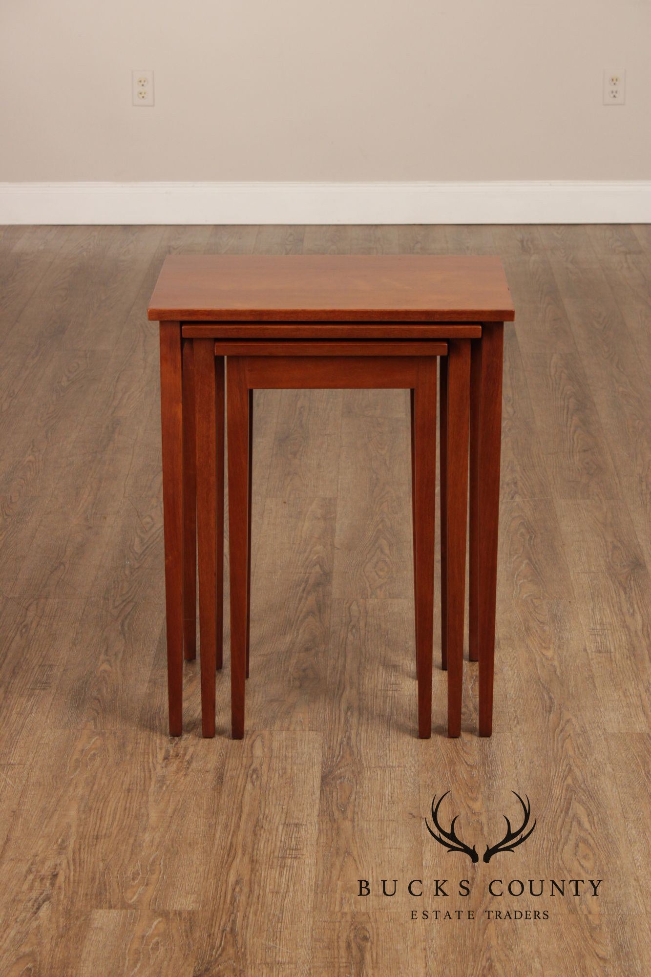 Hepplewhite Style Vintage Set Of Three Walnut Nesting Tables