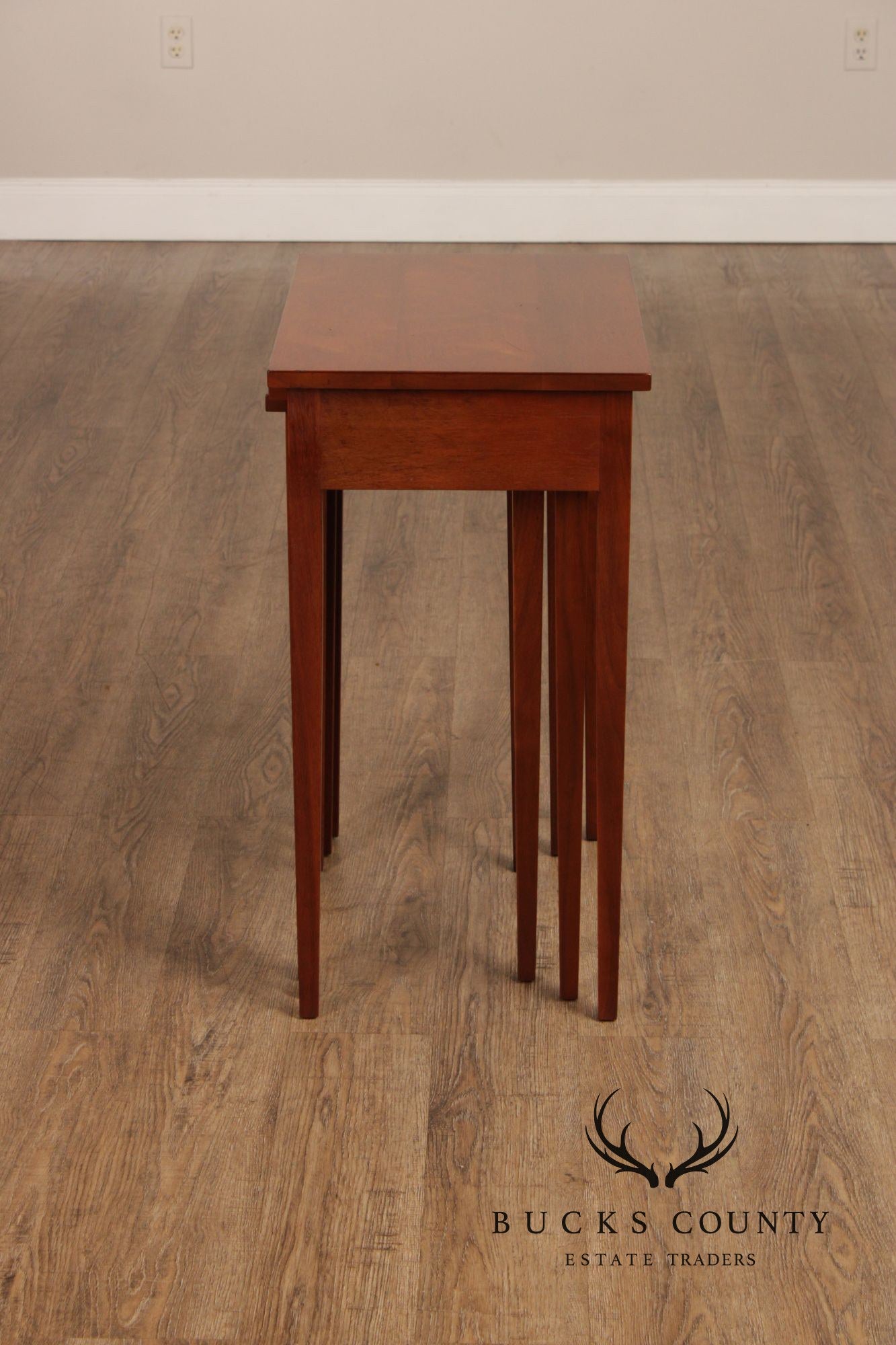 Hepplewhite Style Vintage Set Of Three Walnut Nesting Tables