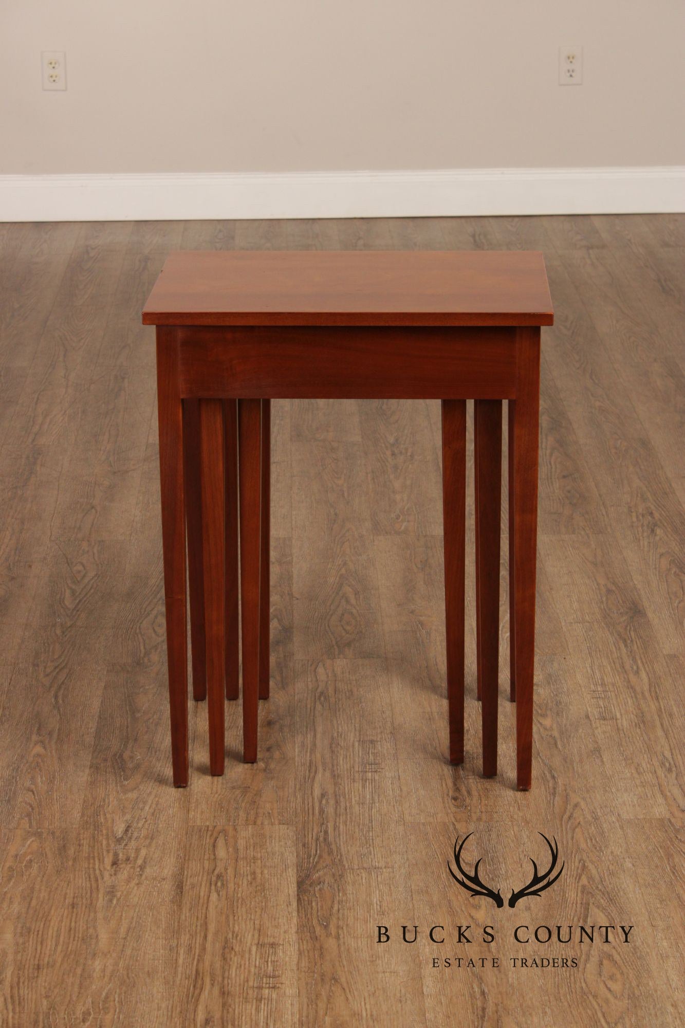 Hepplewhite Style Vintage Set Of Three Walnut Nesting Tables