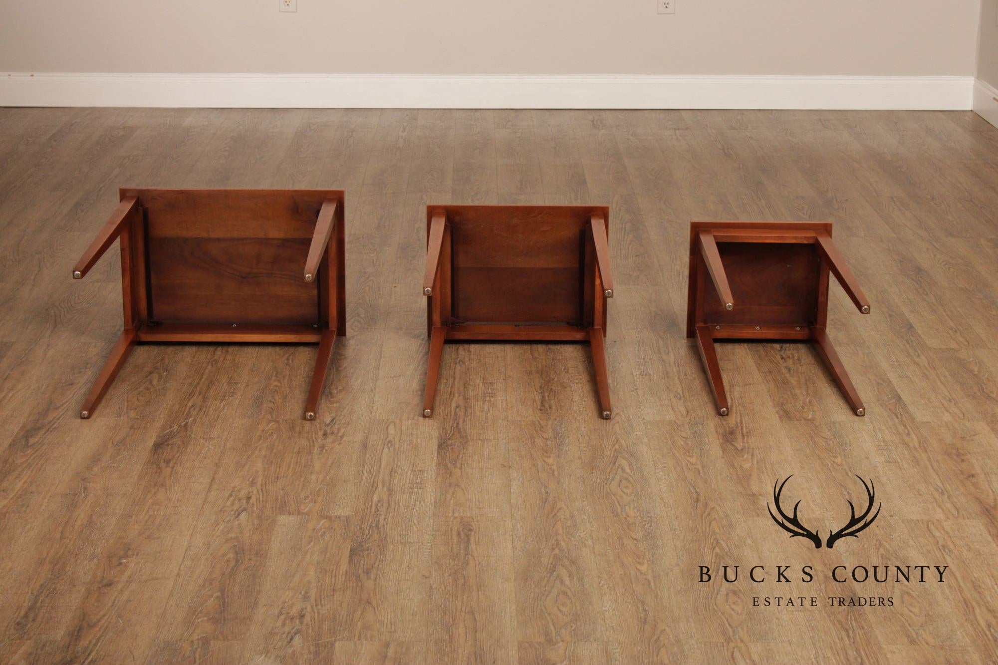 Hepplewhite Style Vintage Set Of Three Walnut Nesting Tables