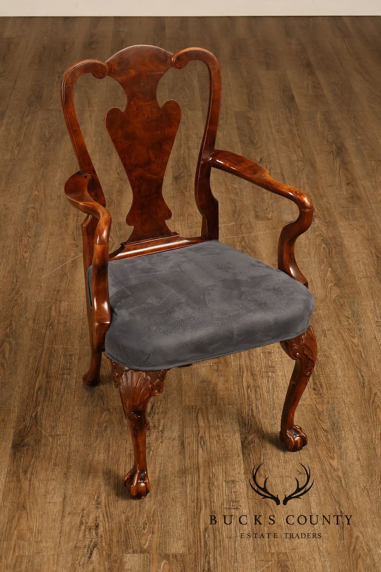 Georgian Style Set of Ten Carved Burlwood Dining Chairs
