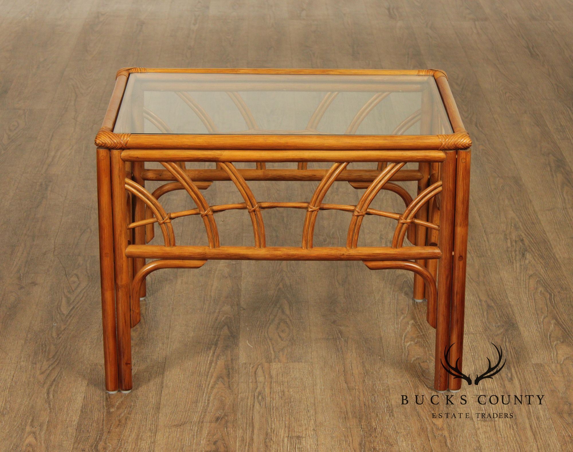 South Sea Rattan 'New Kauai' Glass Top Side Table
