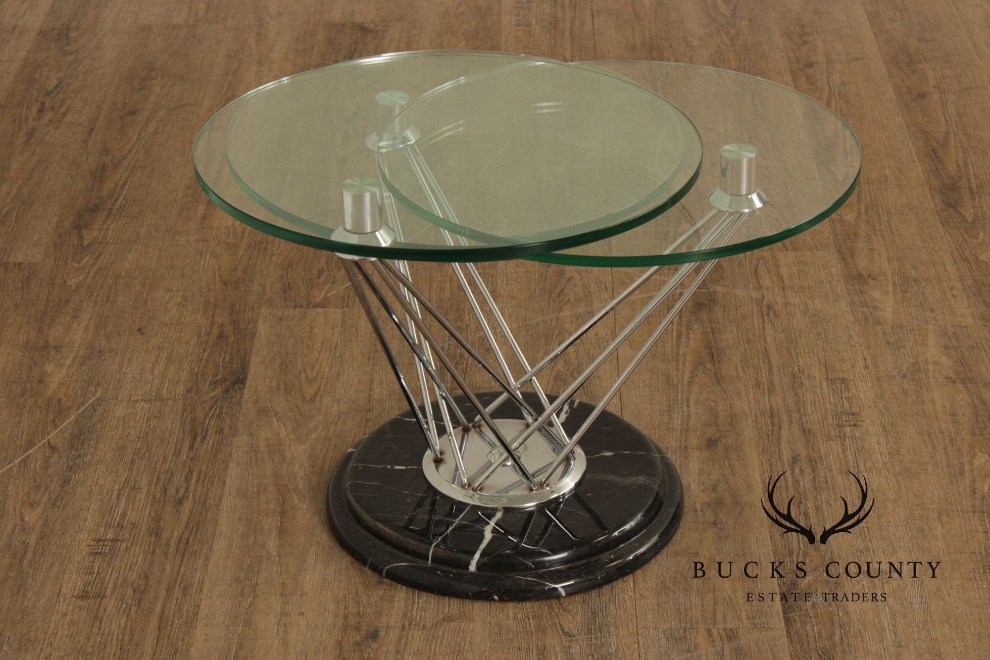 Modern Glass Top Marble Swivel Side Table
