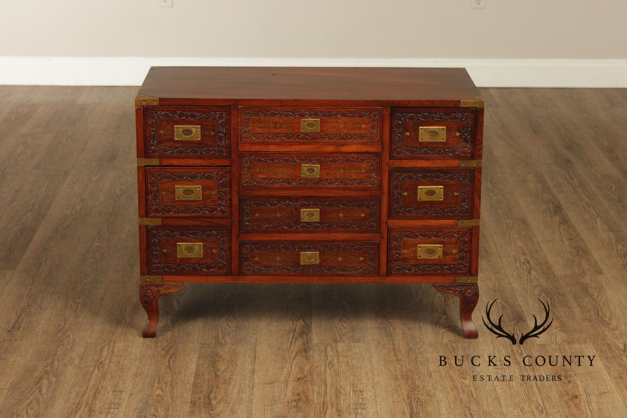Anglo Indian Campaign Carved Rosewood Chest of Drawers