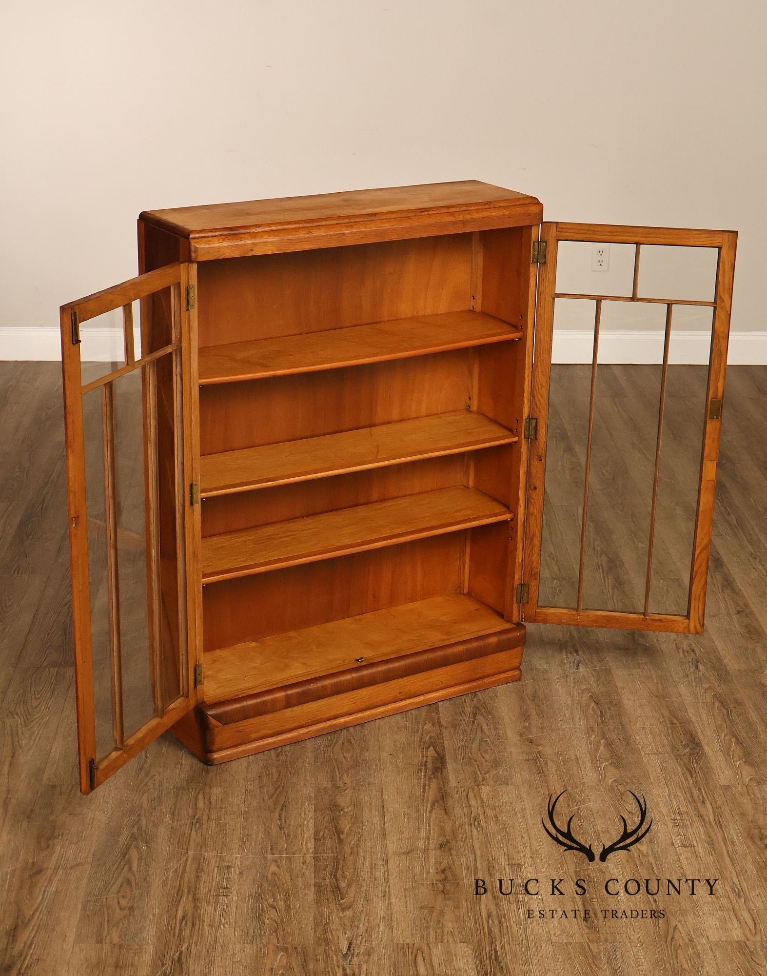 Antique Arts And Crafts Glass Door Oak Bookcase