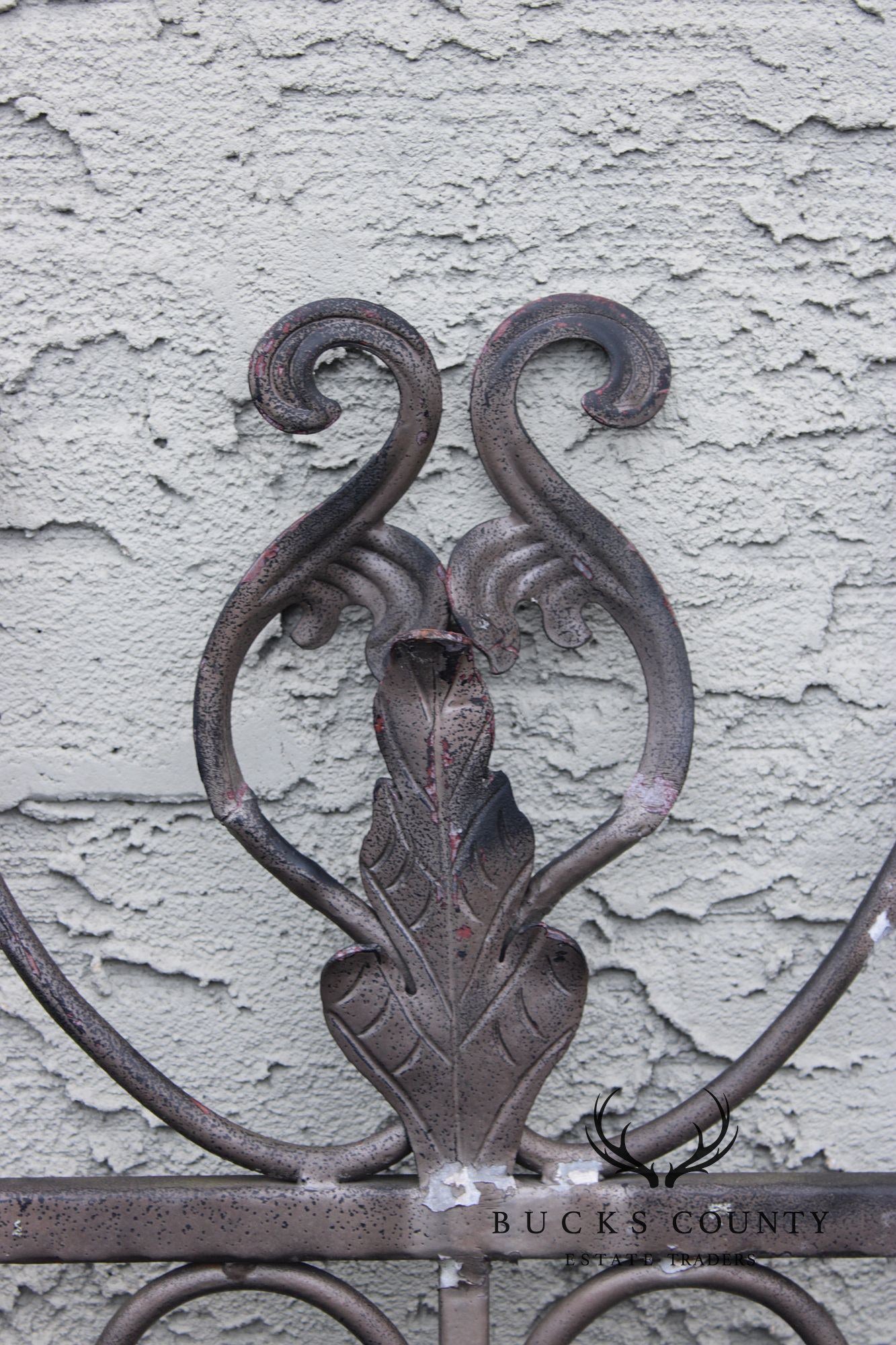 Vintage Pair Of Ornate Wrought Iron Garden Gates With Scroll And Leaf Motifs