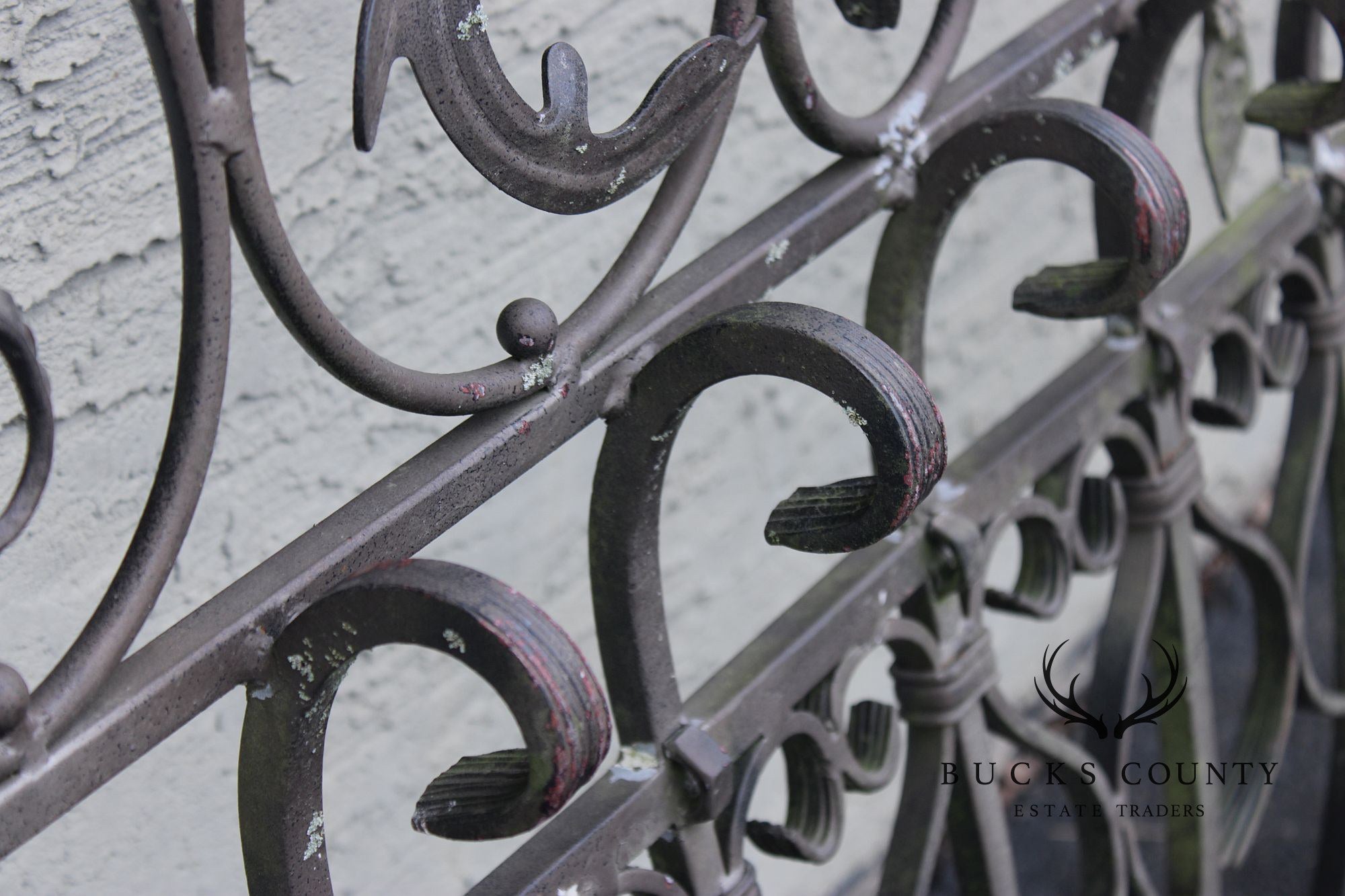 Vintage Pair Of Ornate Wrought Iron Garden Gates With Scroll And Leaf Motifs