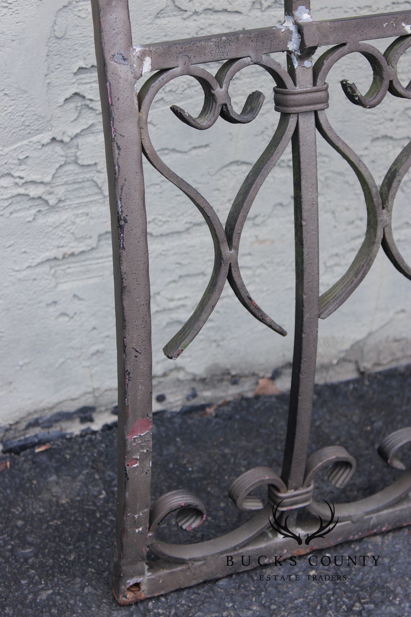 Vintage Pair Of Ornate Wrought Iron Garden Gates With Scroll And Leaf Motifs