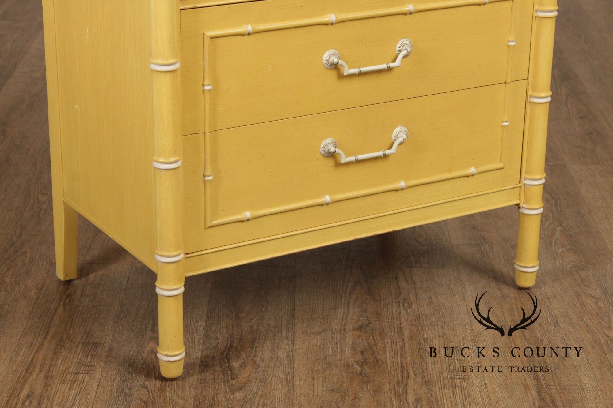 Thomasville Vintage Faux Bamboo Pair of Painted Chest Nightstands