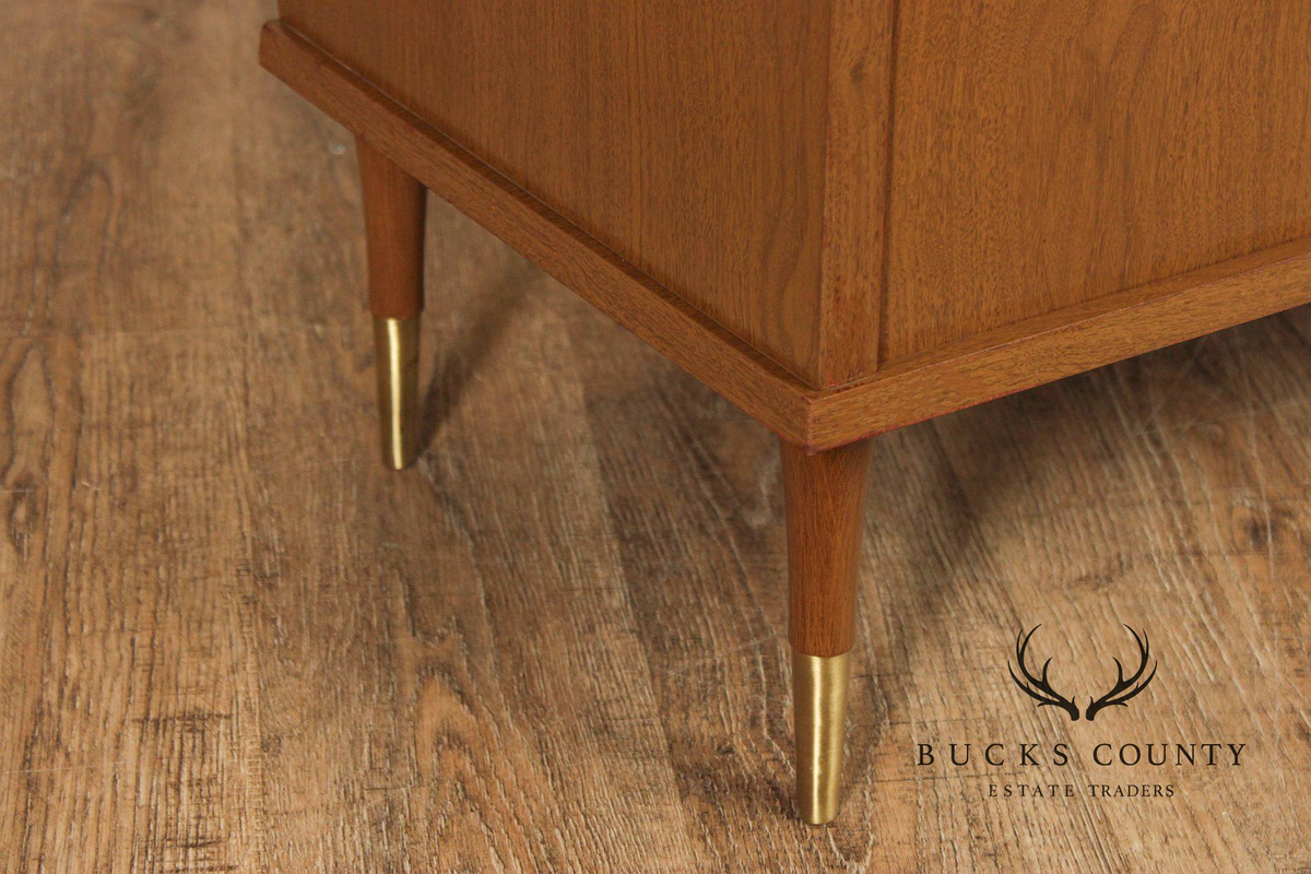 Mid Century Modern Walnut Room Divider Étagère With Brass Accents