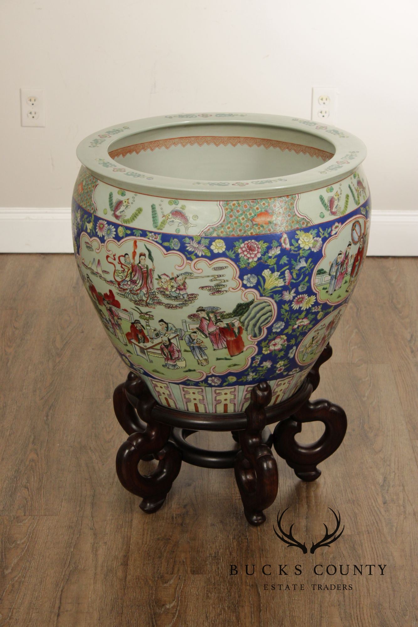 Vintage Chinese Pair of Enameled Porcelain Jardinieres