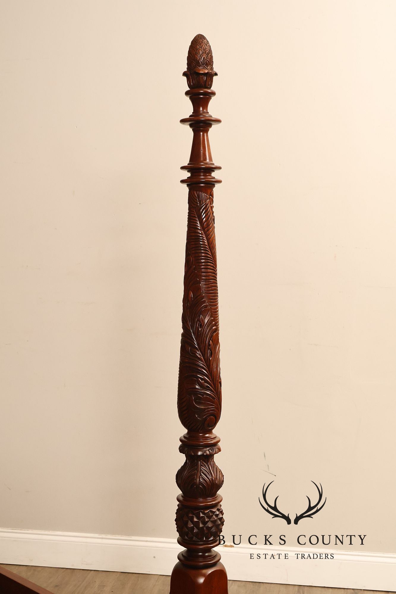 Carved Mahogany Four-Poster Queen Bed Frame