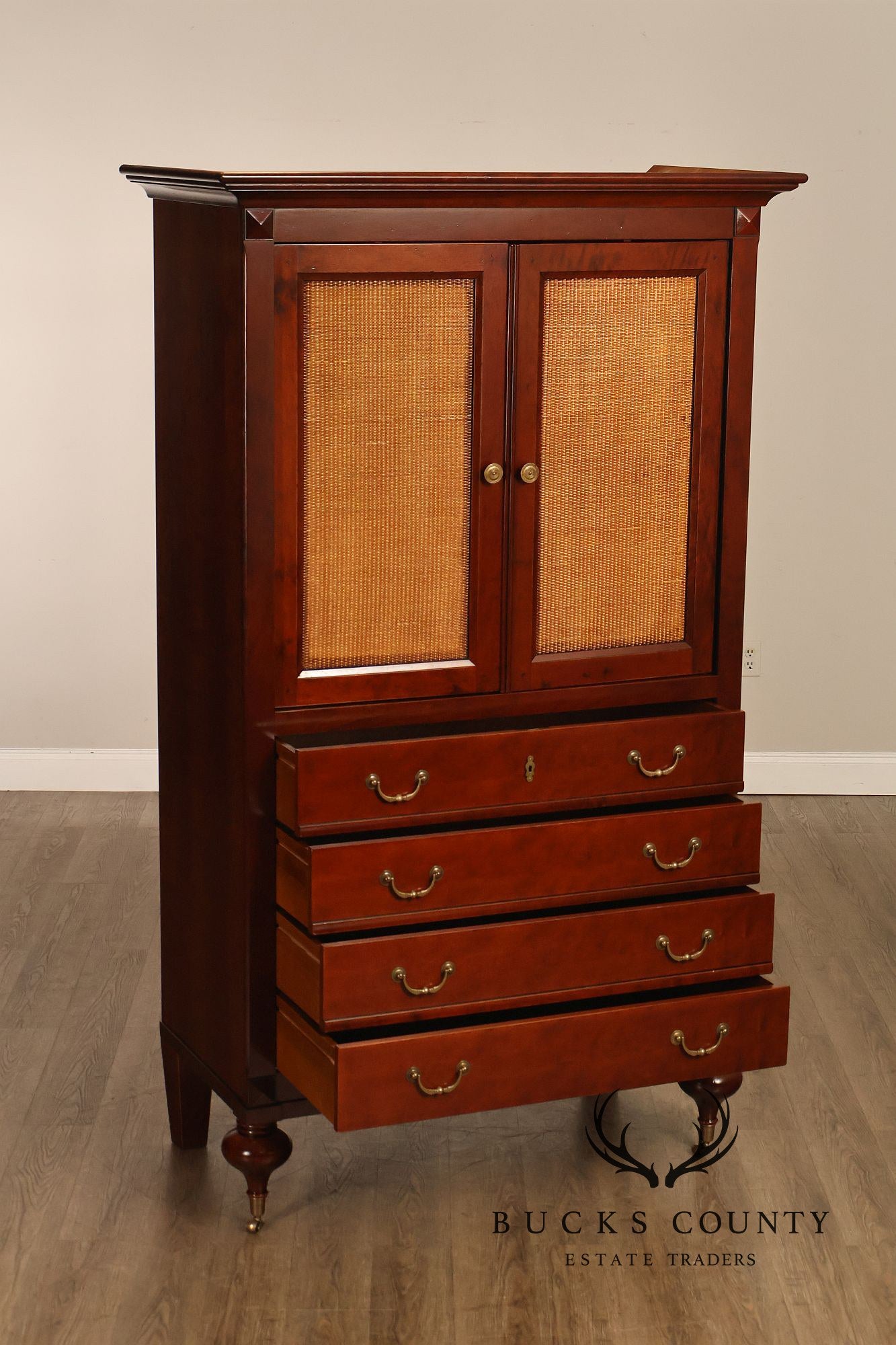 Grange French Louis Philippe Cherry Cane Door Armoire Cabinet