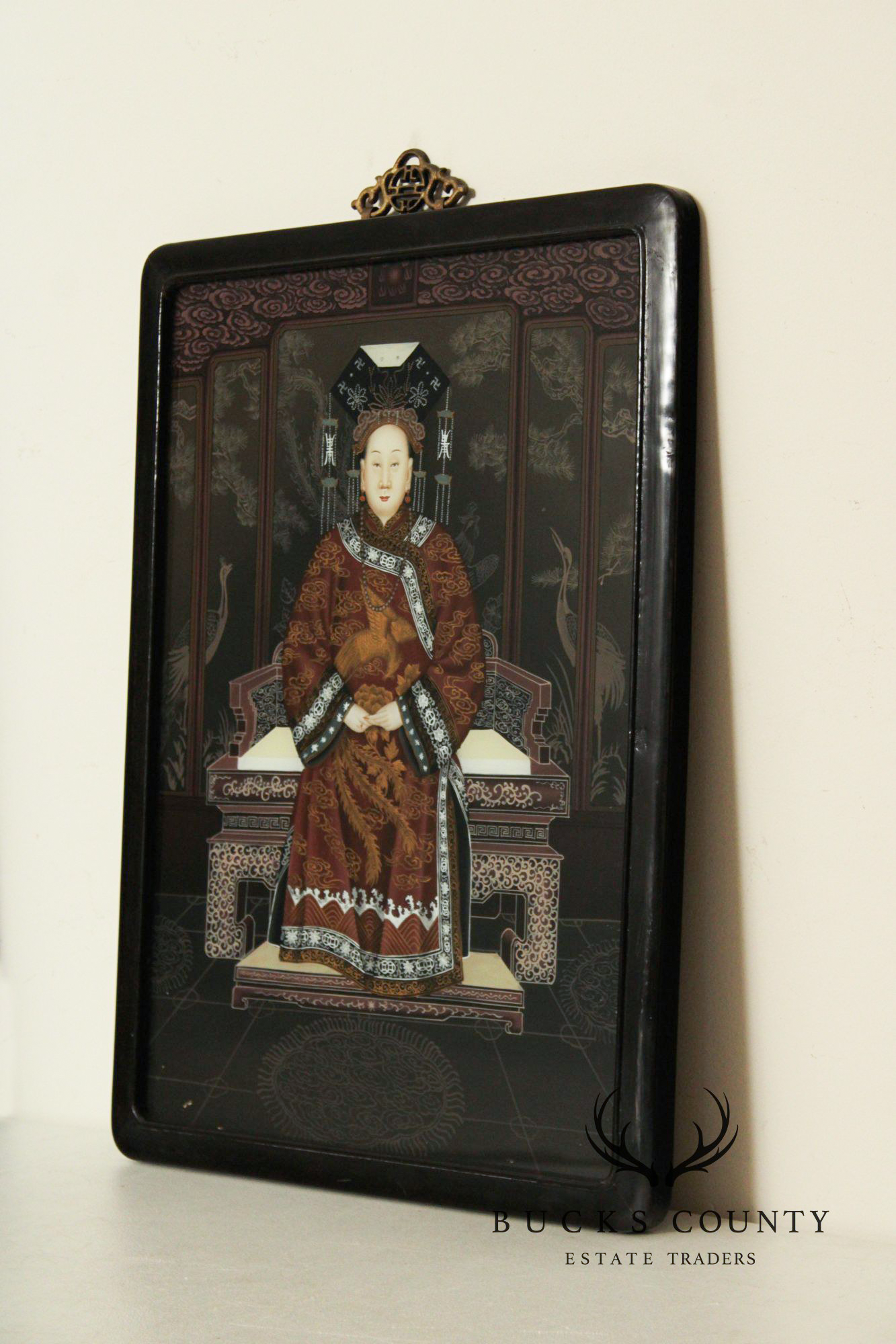 Chinese Pair of Reverse-Painted Glass Ancestral Portraits