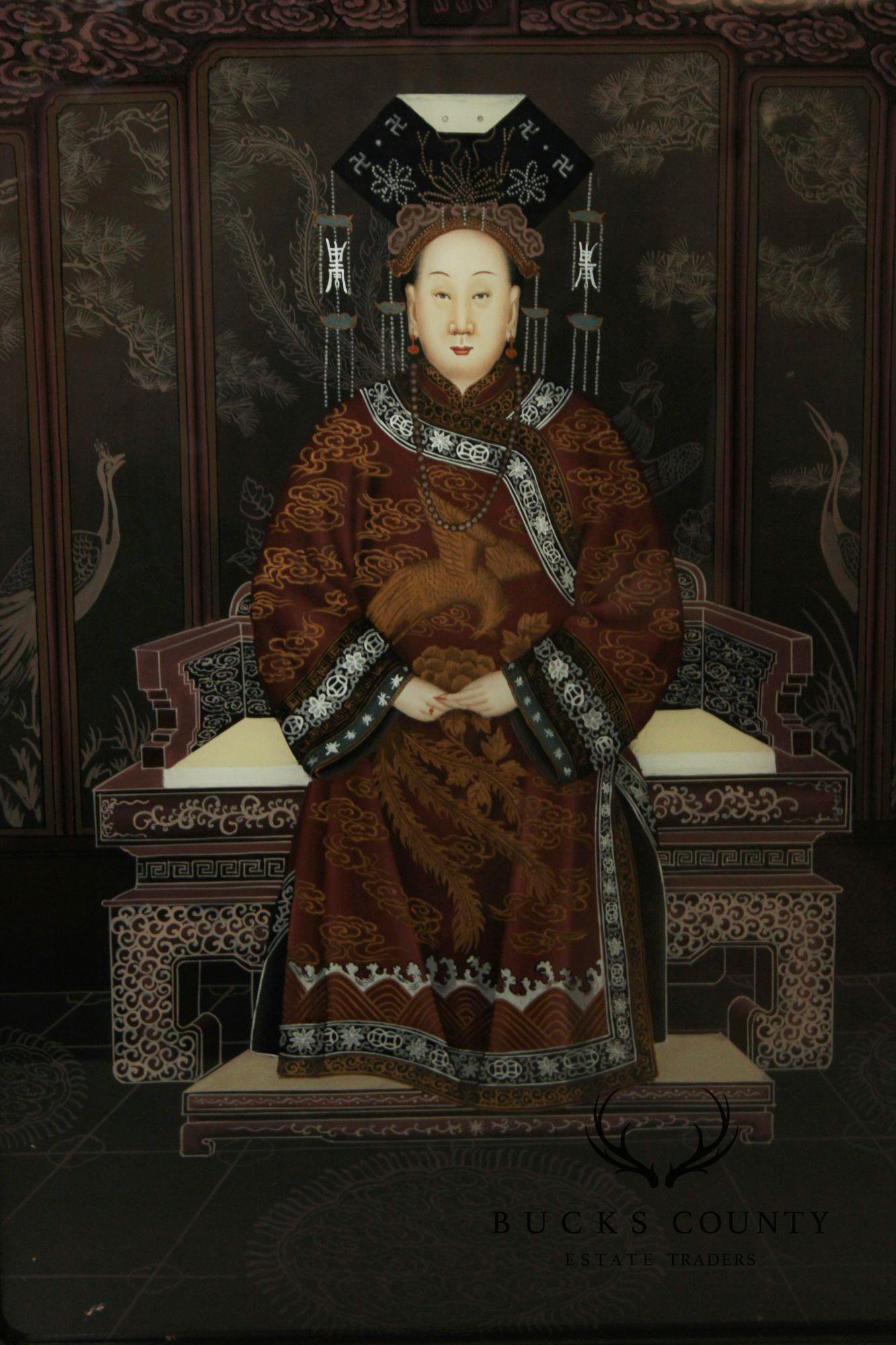 Chinese Pair of Reverse-Painted Glass Ancestral Portraits