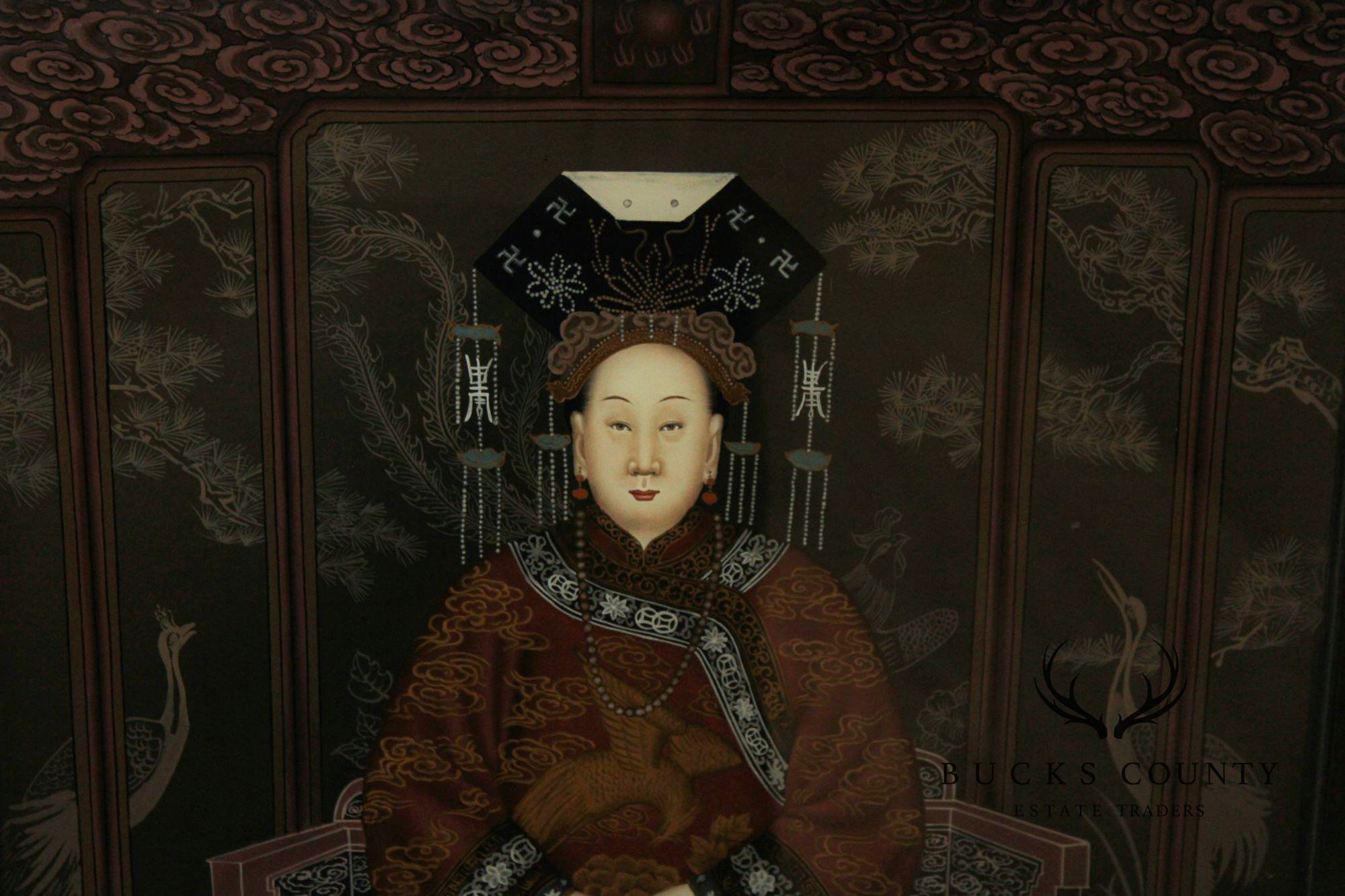 Chinese Pair of Reverse-Painted Glass Ancestral Portraits