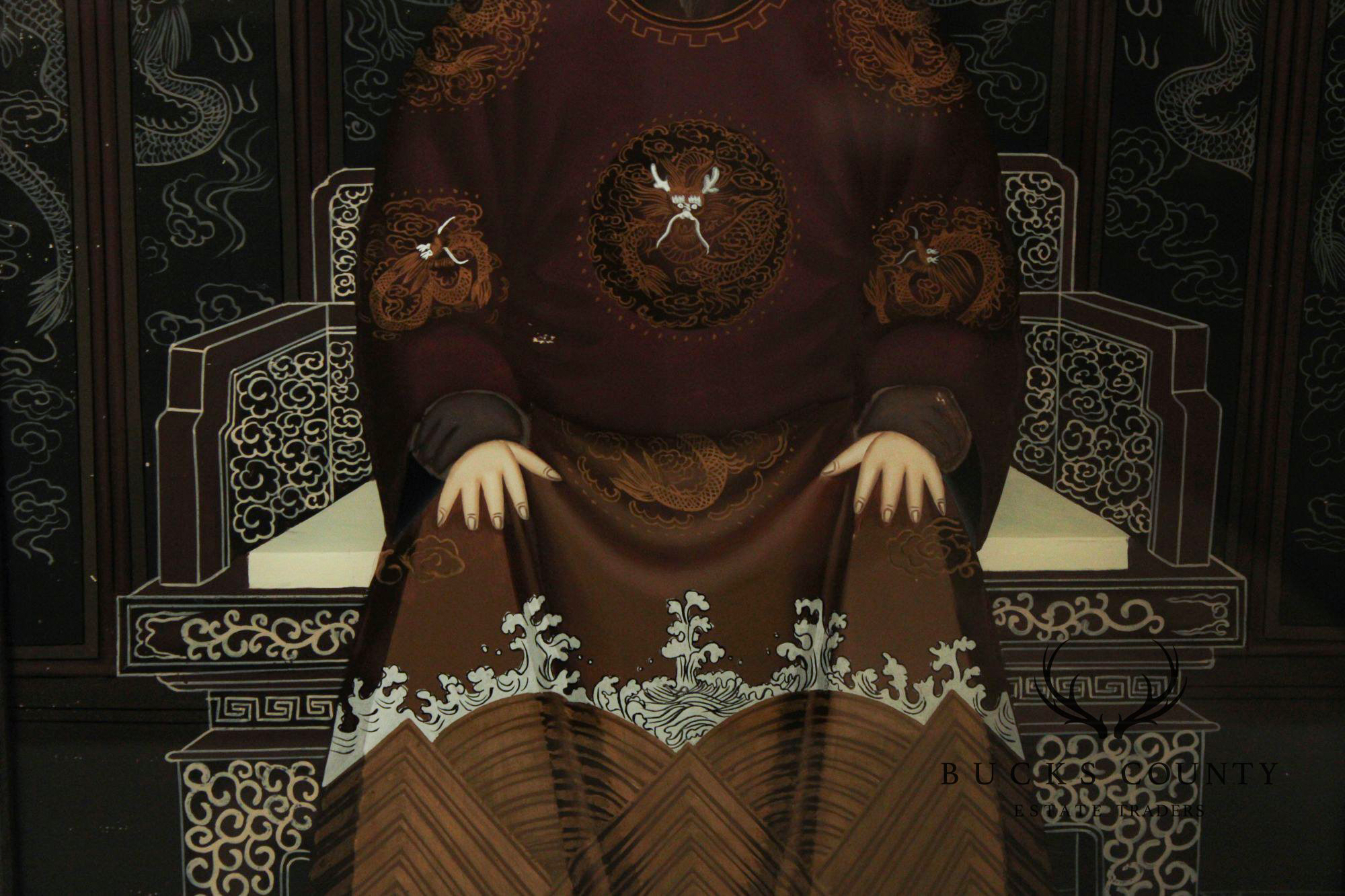 Chinese Pair of Reverse-Painted Glass Ancestral Portraits