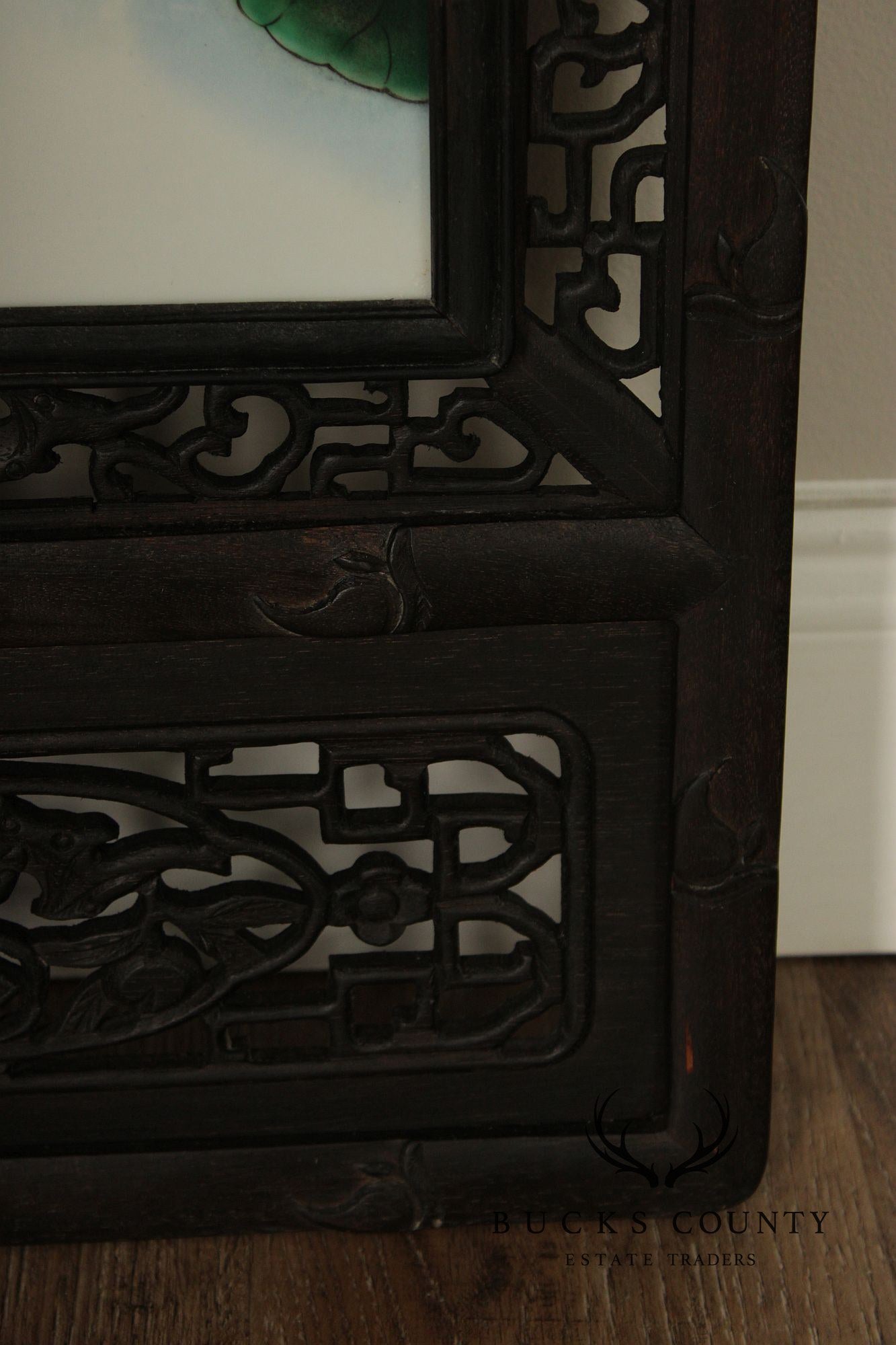 Vintage Chinese Set of Three Framed Porcelain Wall Plaques