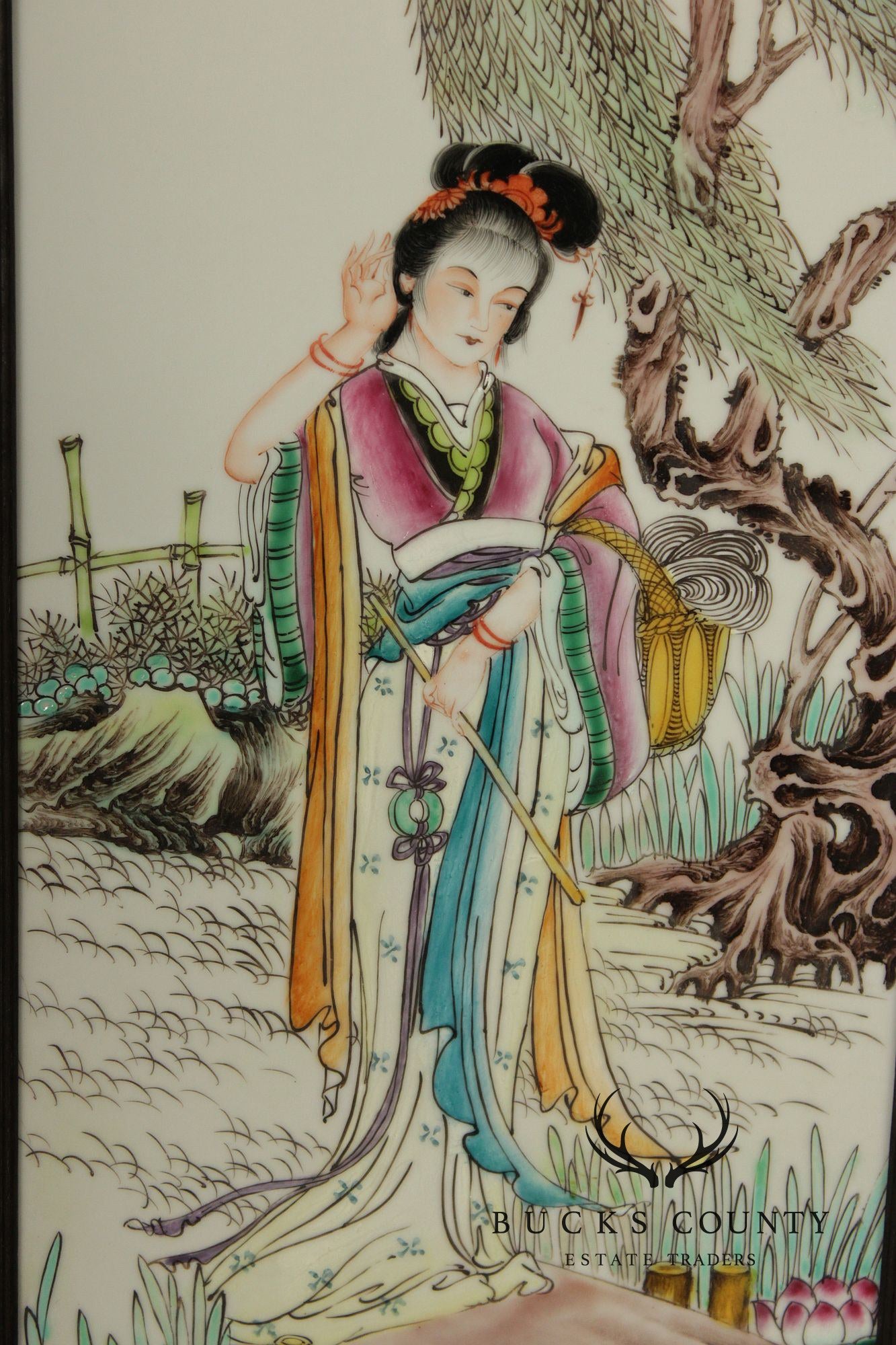 Vintage Chinese Set of Three Framed Porcelain Wall Plaques