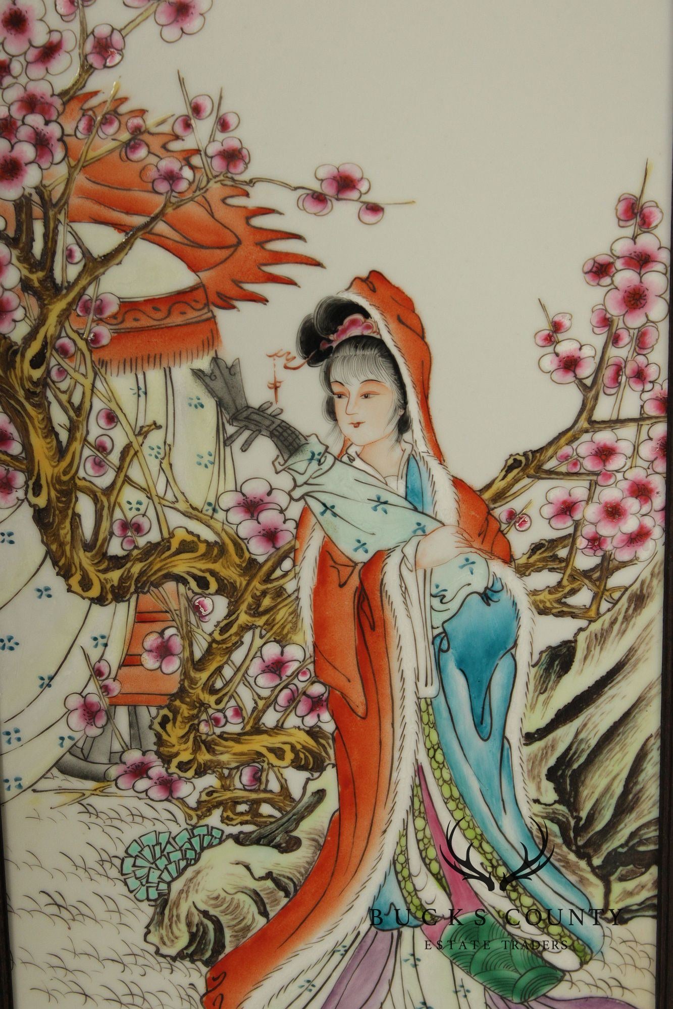 Vintage Chinese Set of Three Framed Porcelain Wall Plaques