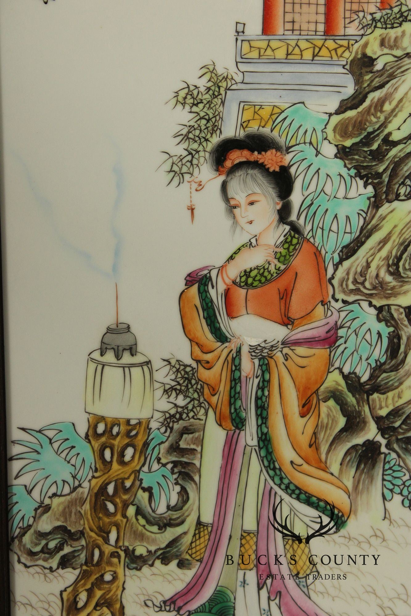 Vintage Chinese Set of Three Framed Porcelain Wall Plaques