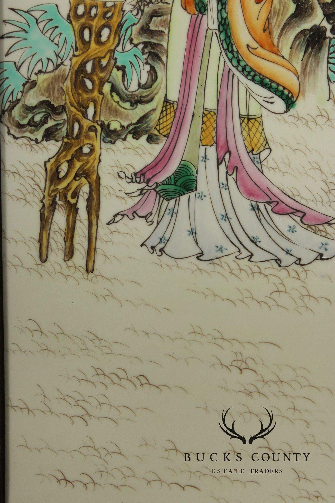Vintage Chinese Set of Three Framed Porcelain Wall Plaques