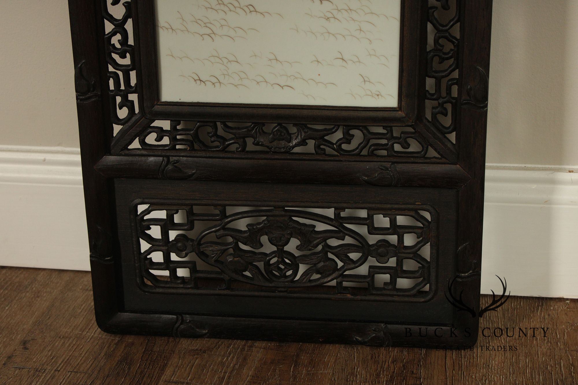 Vintage Chinese Set of Three Framed Porcelain Wall Plaques