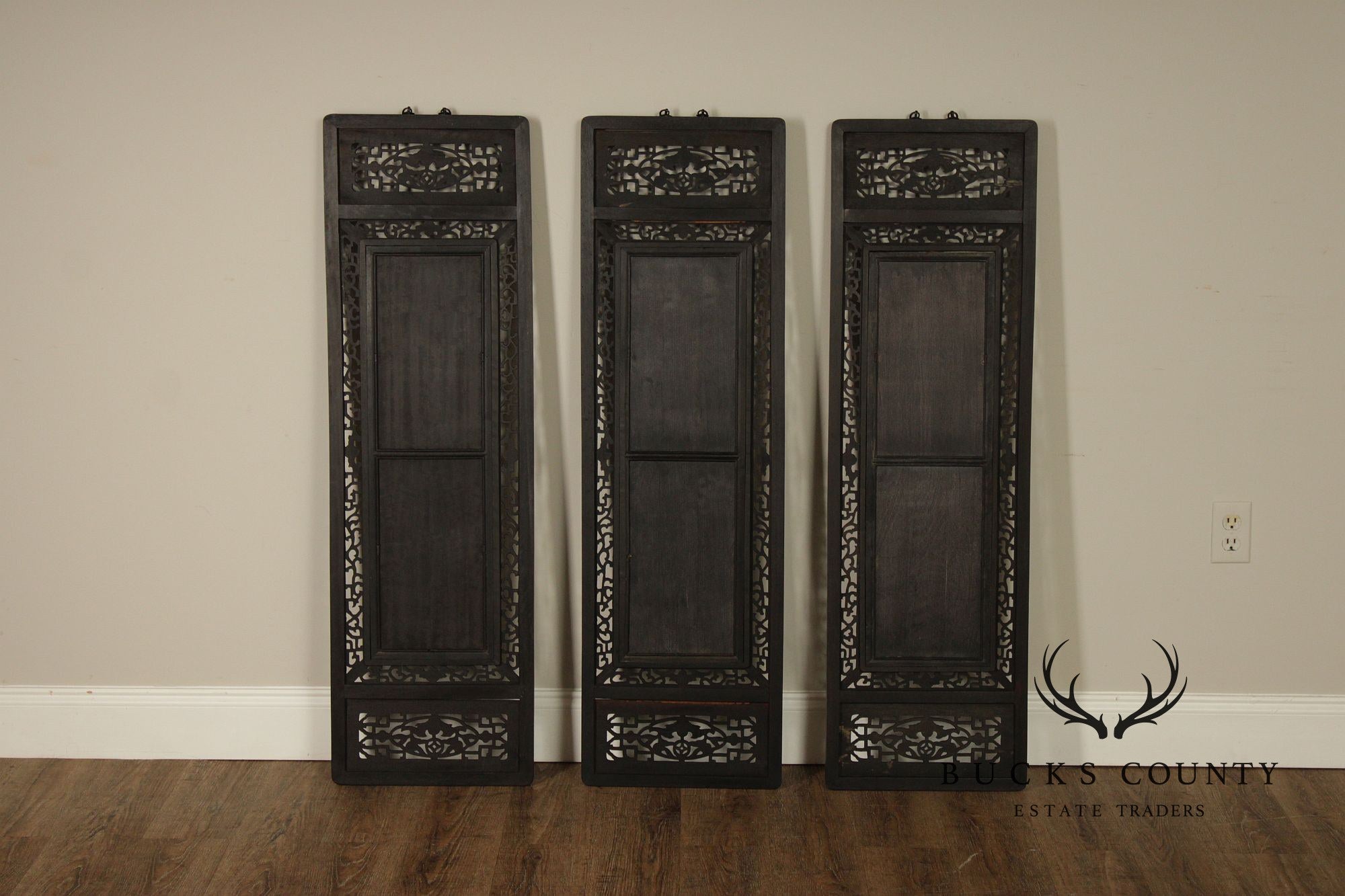 Vintage Chinese Set of Three Framed Porcelain Wall Plaques