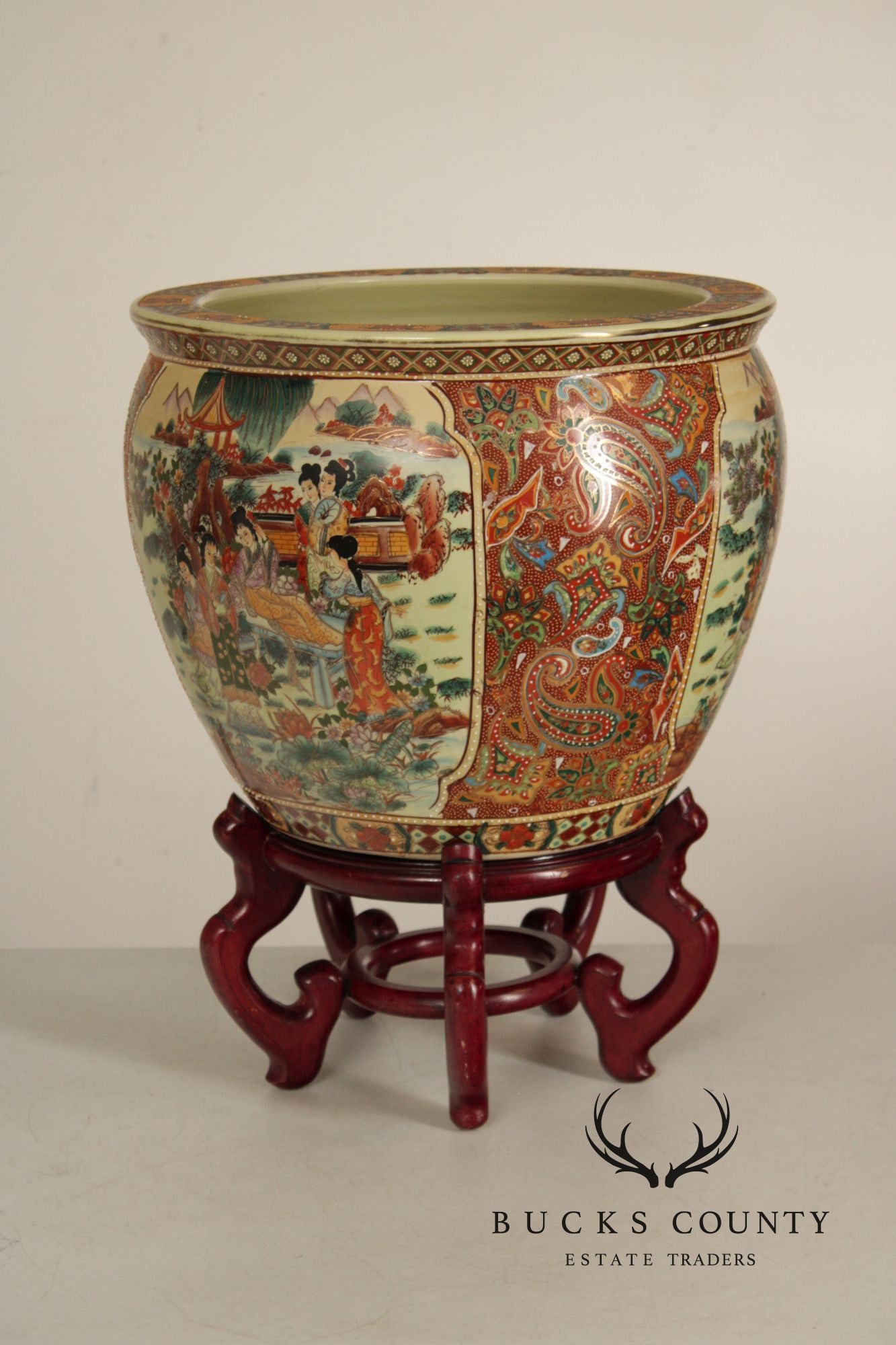 Vintage Chinese Fishbowl Planter and Stand
