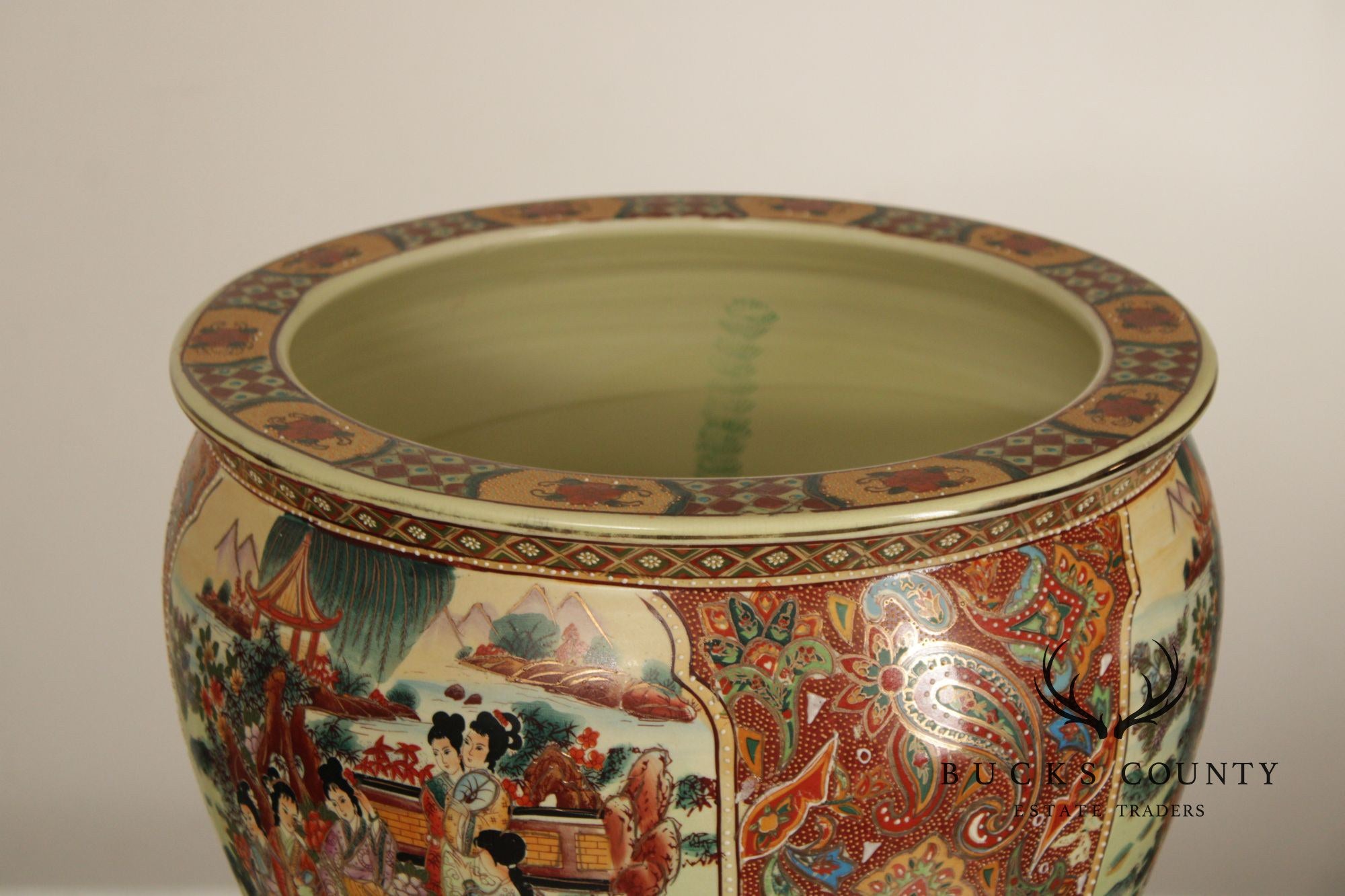 Vintage Chinese Fishbowl Planter and Stand