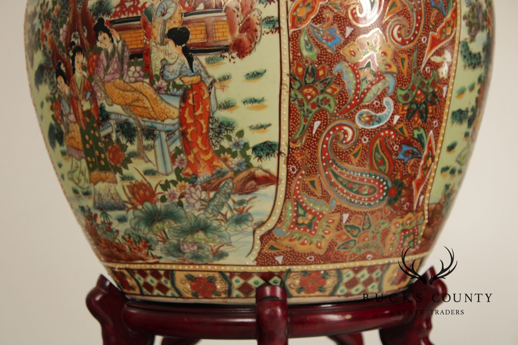 Vintage Chinese Fishbowl Planter and Stand