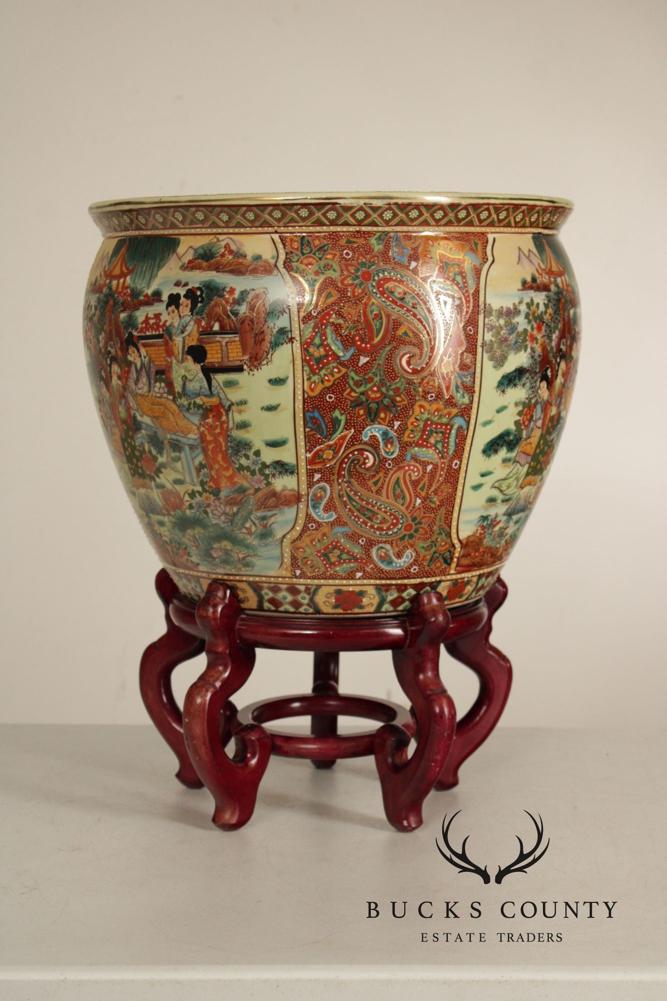 Vintage Chinese Fishbowl Planter and Stand