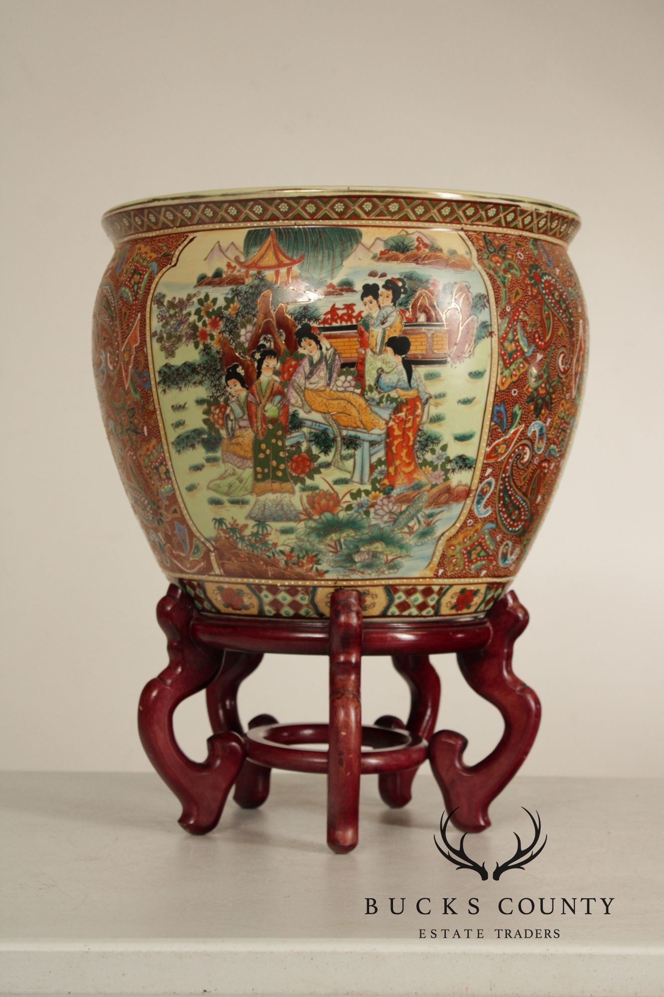 Vintage Chinese Fishbowl Planter and Stand