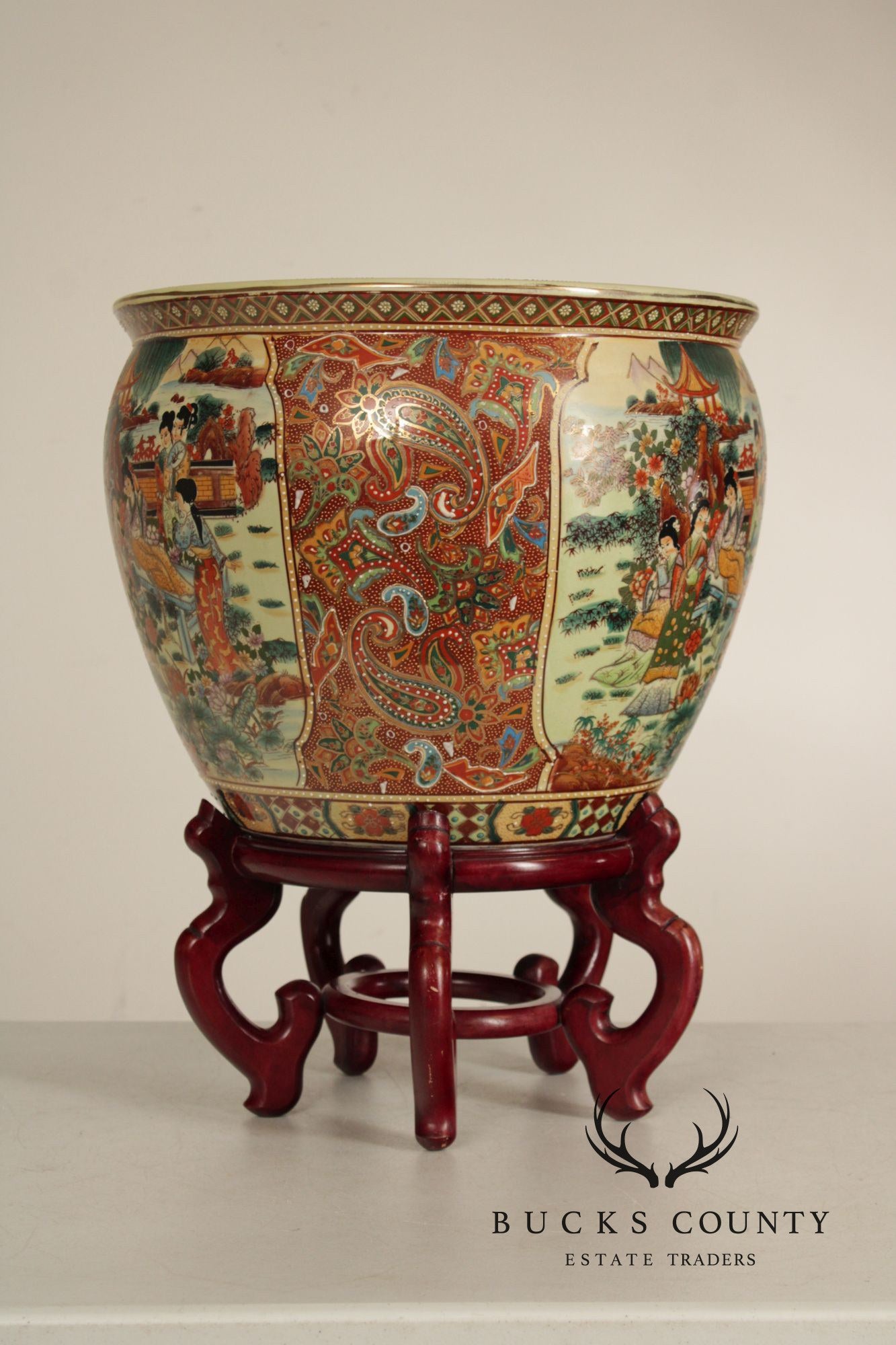 Vintage Chinese Fishbowl Planter and Stand