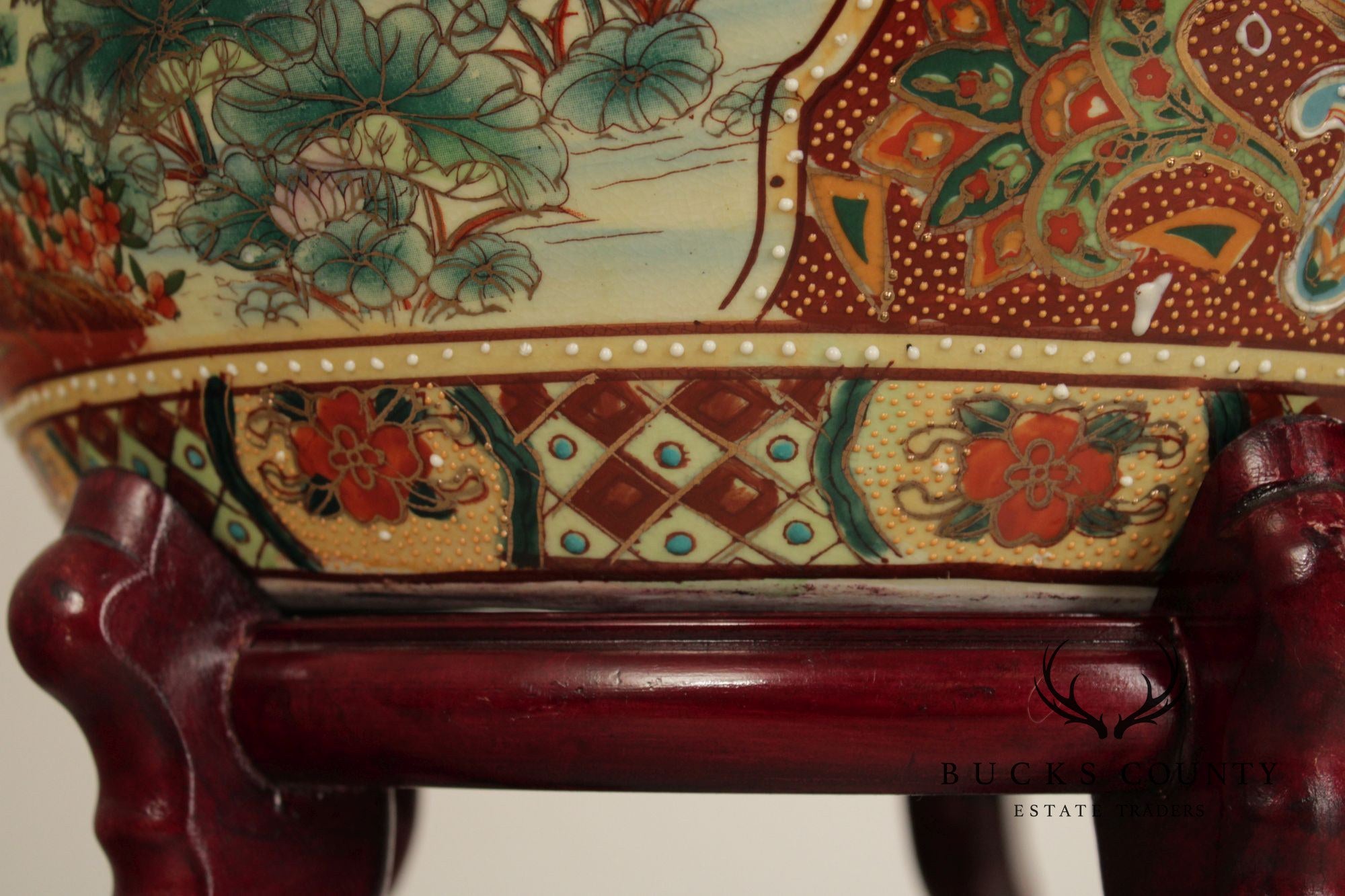 Vintage Chinese Fishbowl Planter and Stand