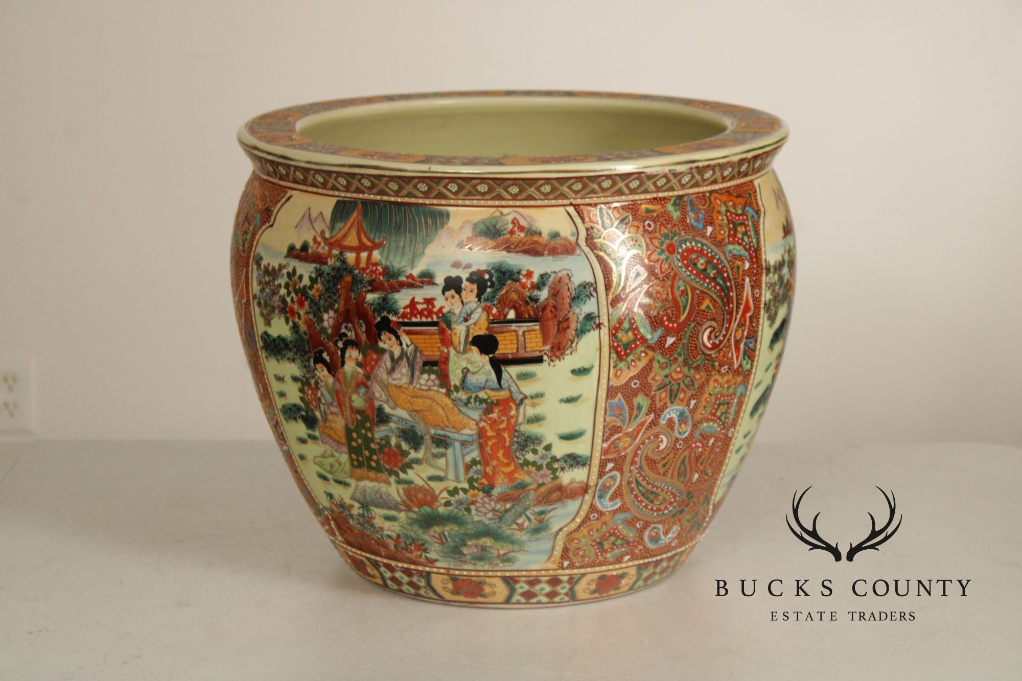 Vintage Chinese Fishbowl Planter and Stand