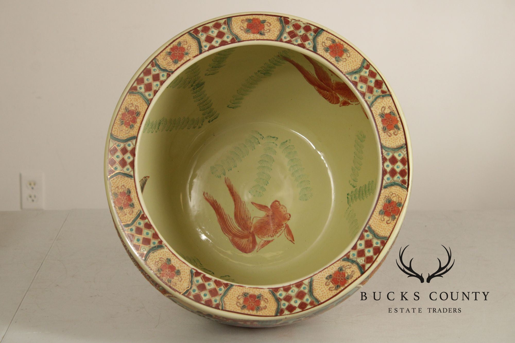 Vintage Chinese Fishbowl Planter and Stand