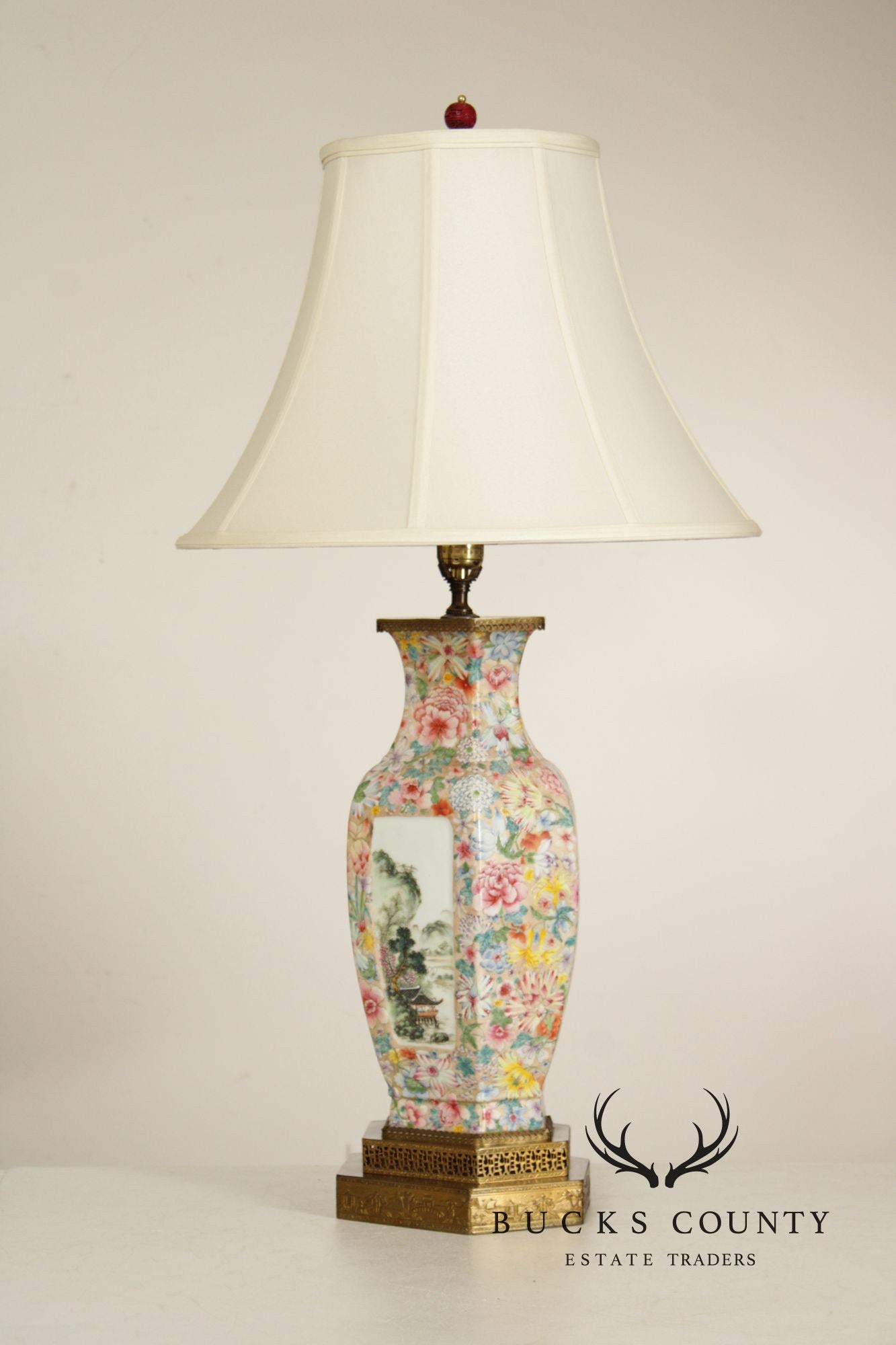 Chinese Pair of Famille Rose Porcelain Table Lamps