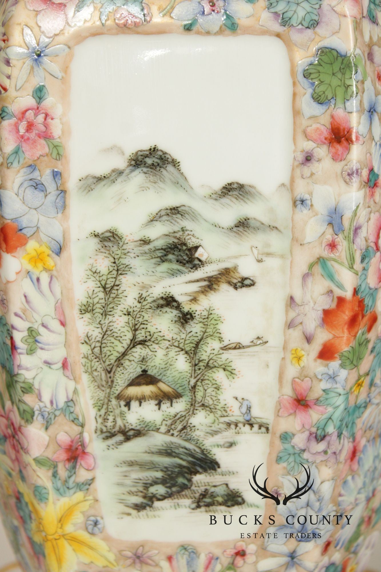 Chinese Pair of Famille Rose Porcelain Table Lamps