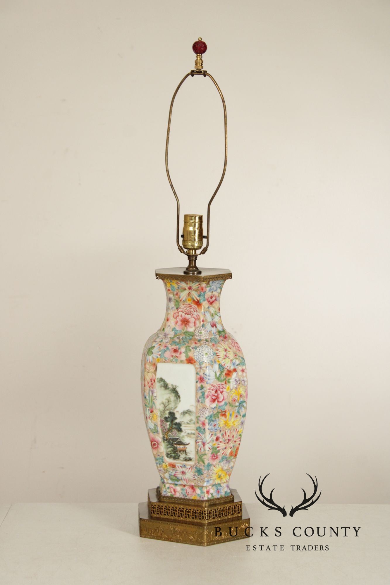 Chinese Pair of Famille Rose Porcelain Table Lamps