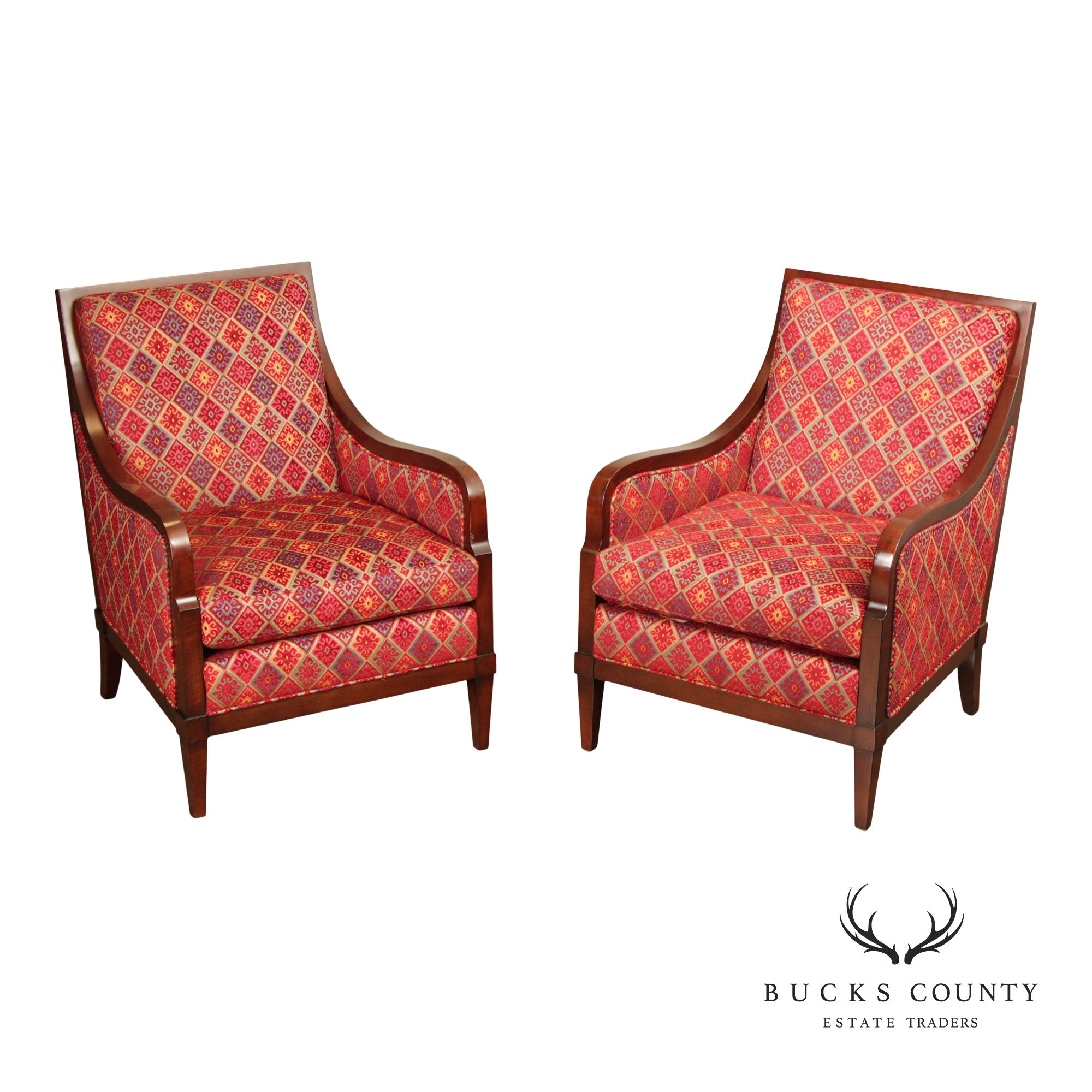 Hancock & Moore Pair Of Mahogany Framed Transitional Lounge Chairs