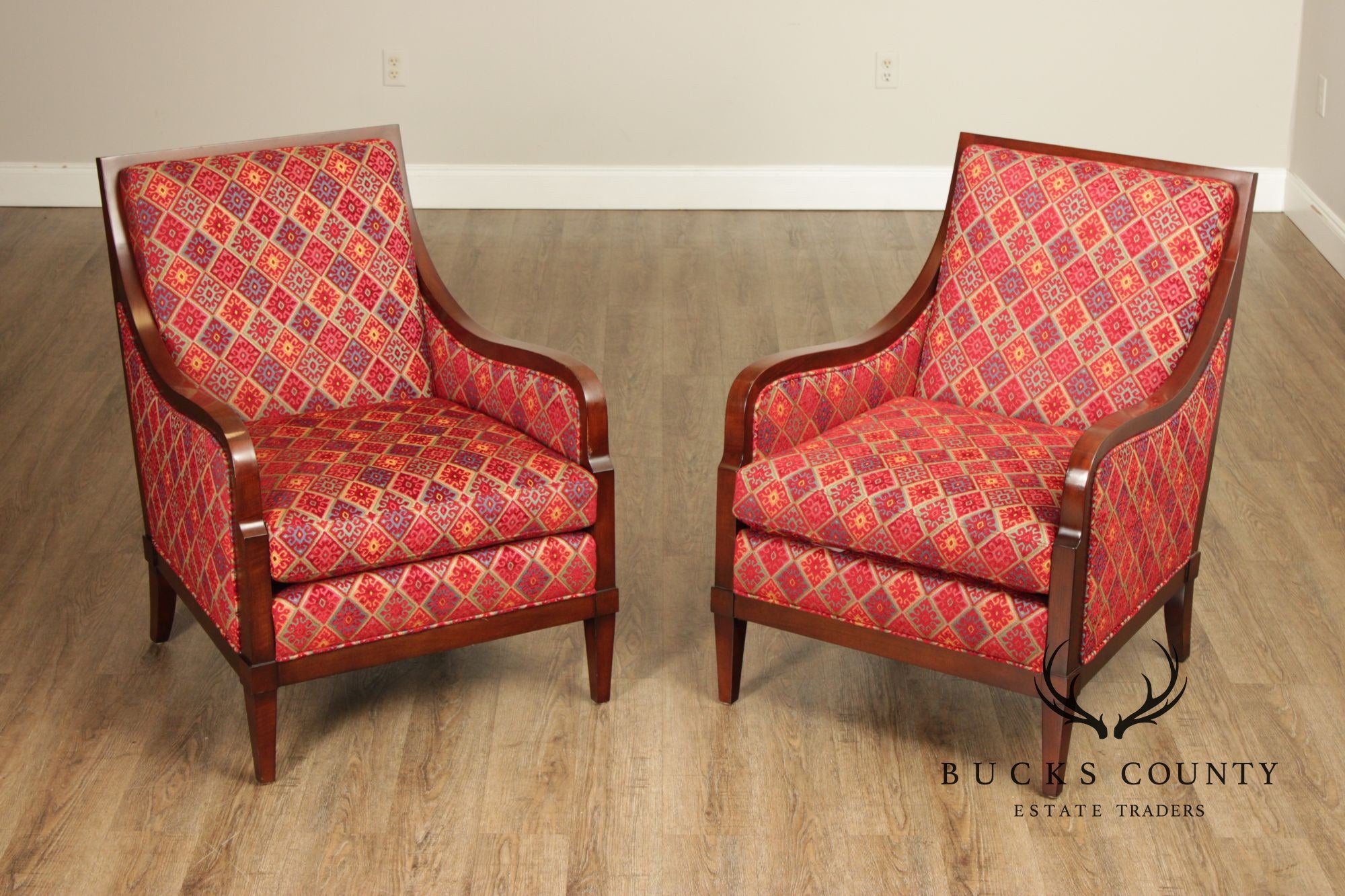 Hancock & Moore Pair Of Mahogany Framed Transitional Lounge Chairs