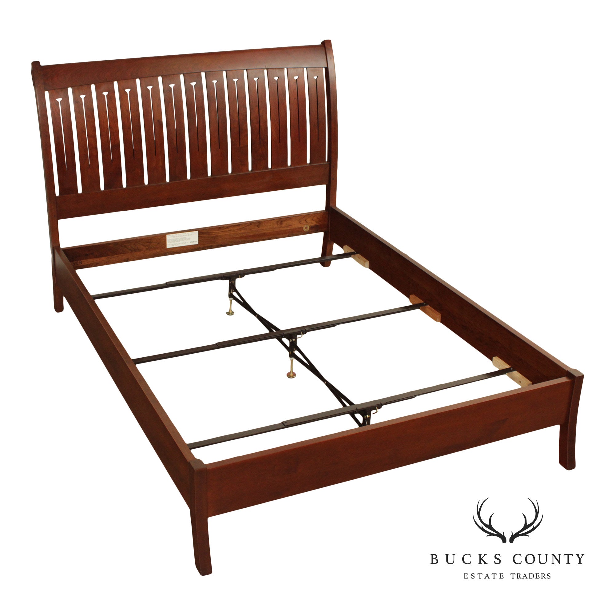Stickley Cherry Queen Sleigh Bed With Slatted Headboard