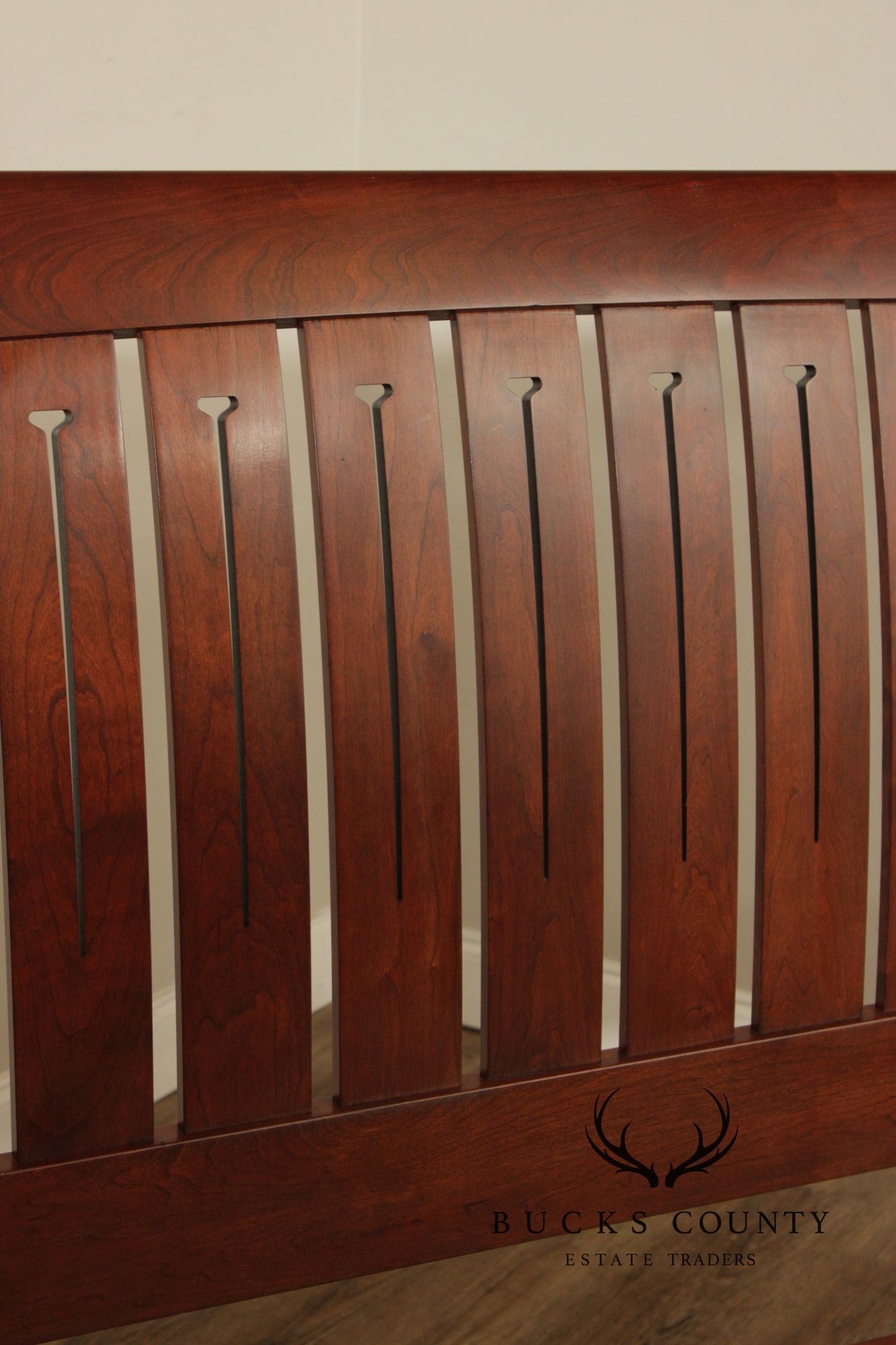 Stickley Cherry Queen Sleigh Bed With Slatted Headboard