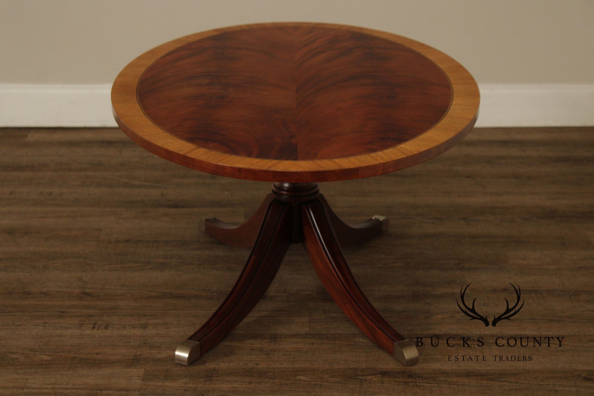Ethan Allen Newport Inlaid Mahogany Oval Pedestal Coffee Table