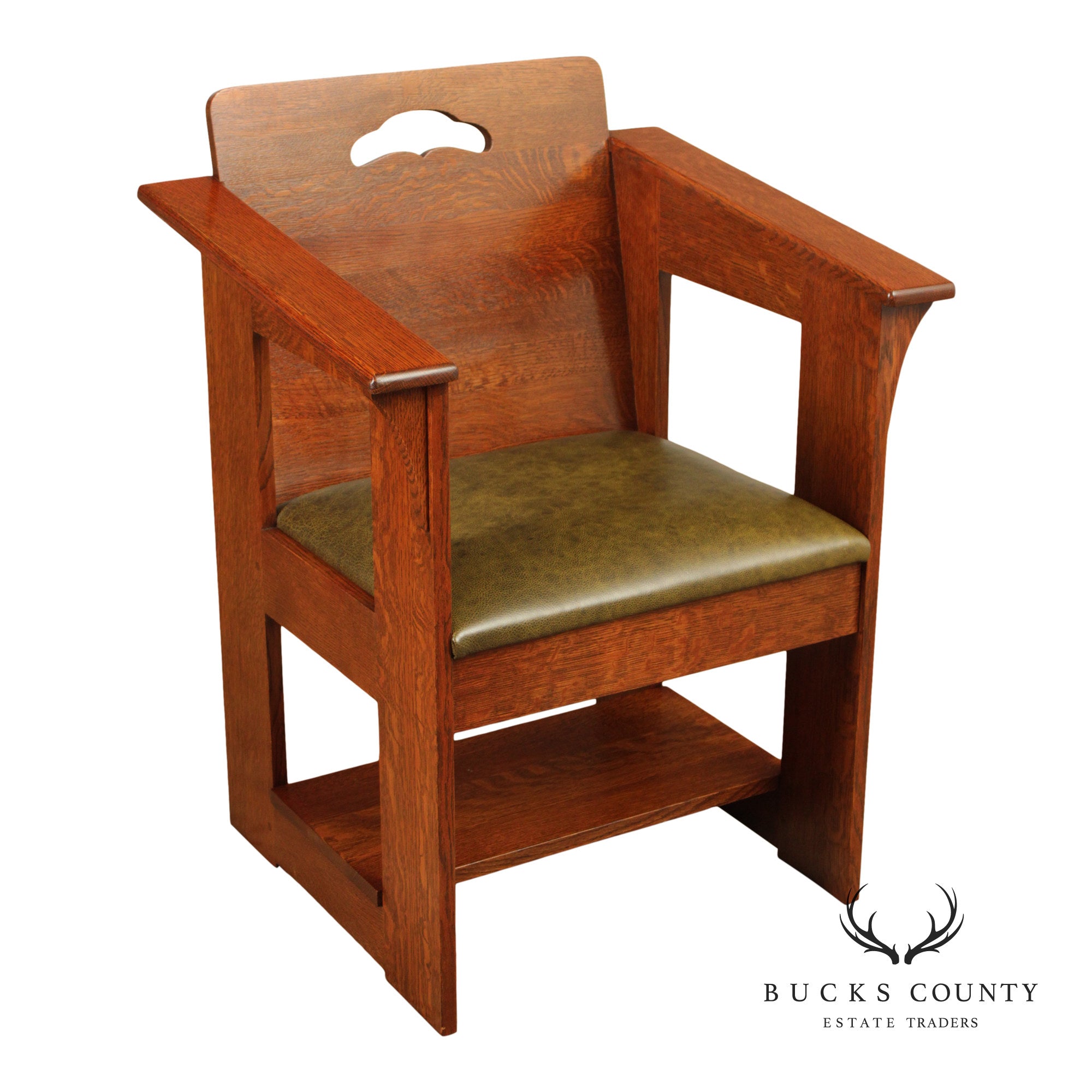 Stickley Mission Collection Oak And Leather Cafe Arm Chair