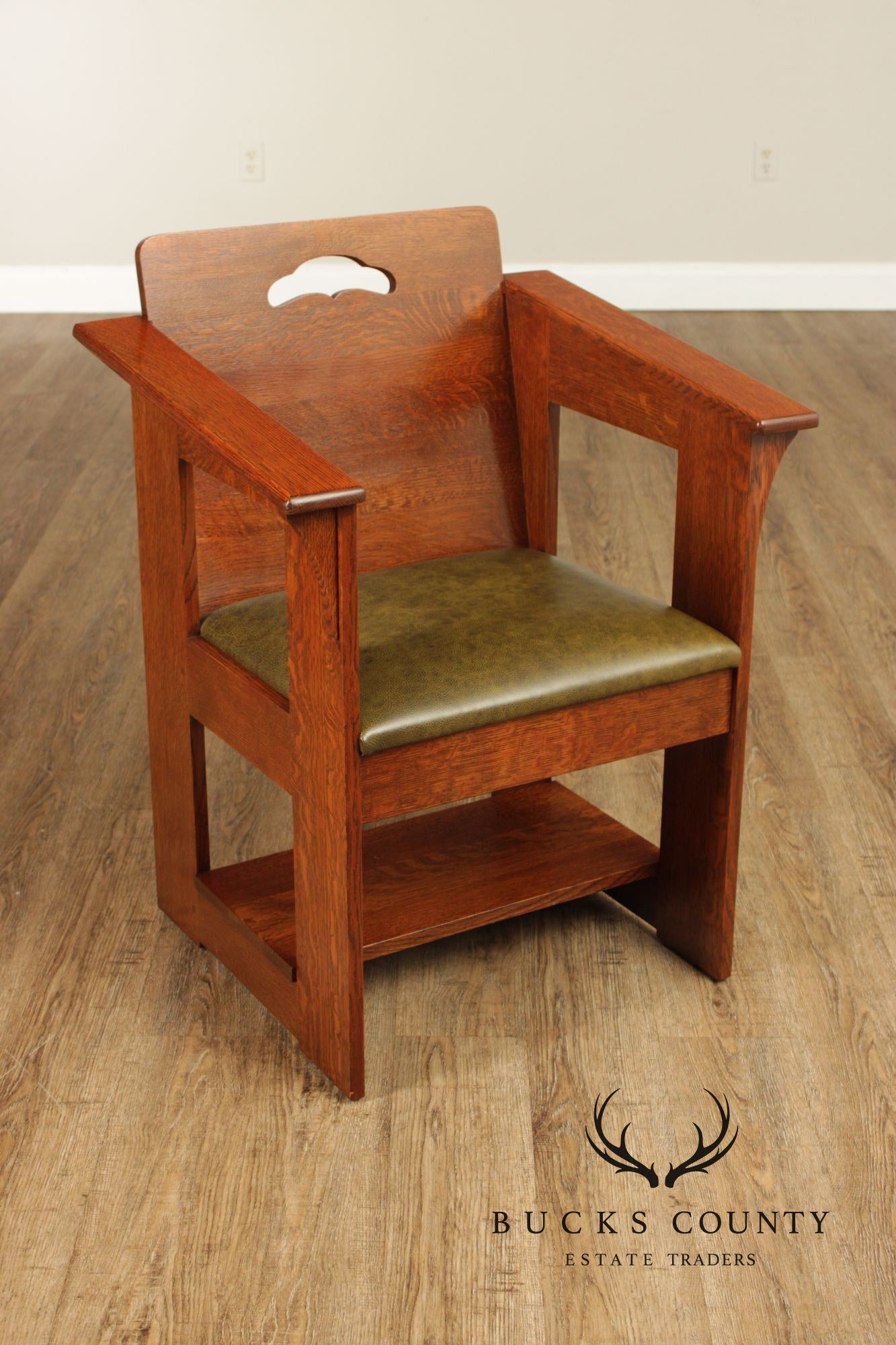 Stickley Mission Collection Oak And Leather Cafe Arm Chair