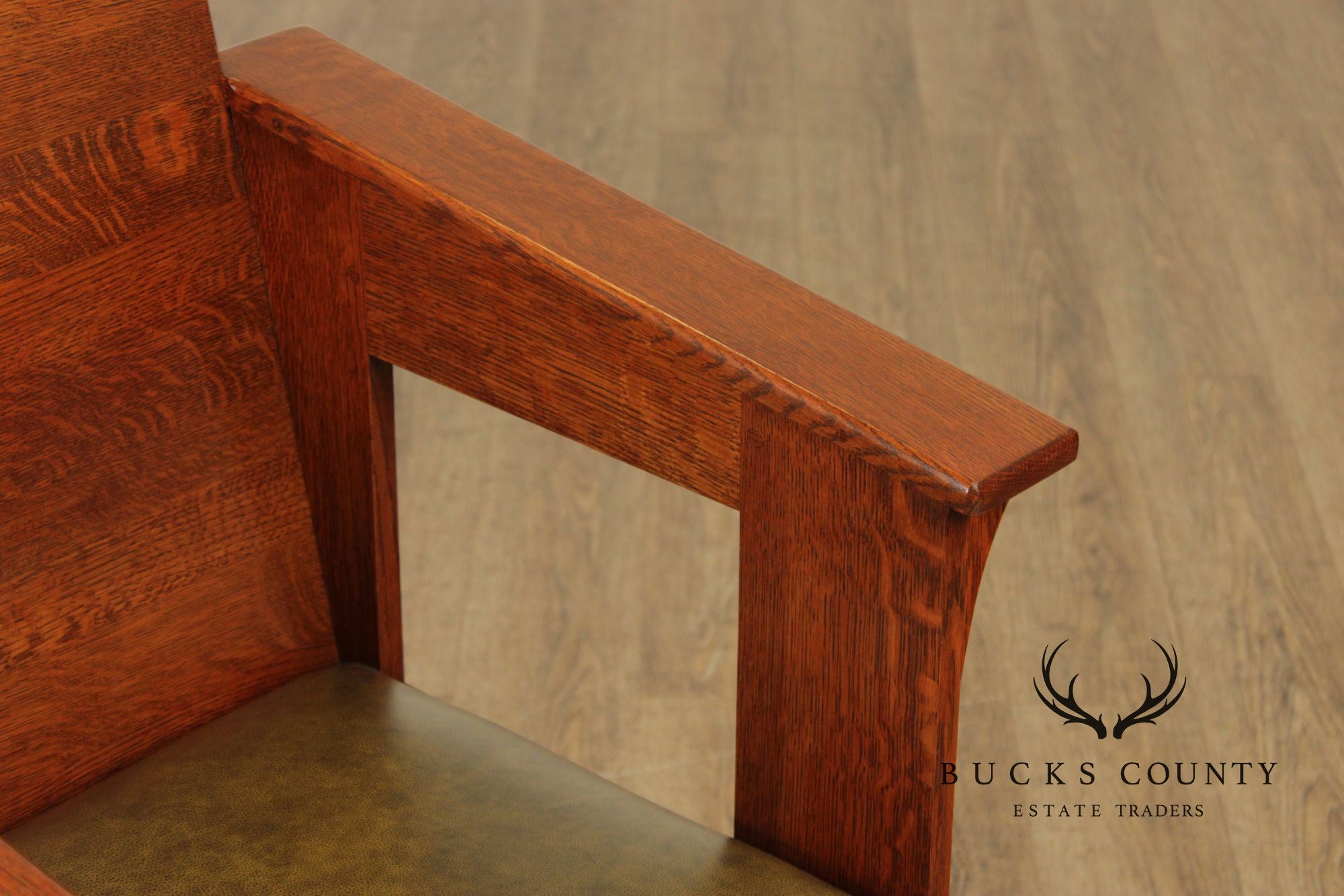 Stickley Mission Collection Oak And Leather Cafe Arm Chair