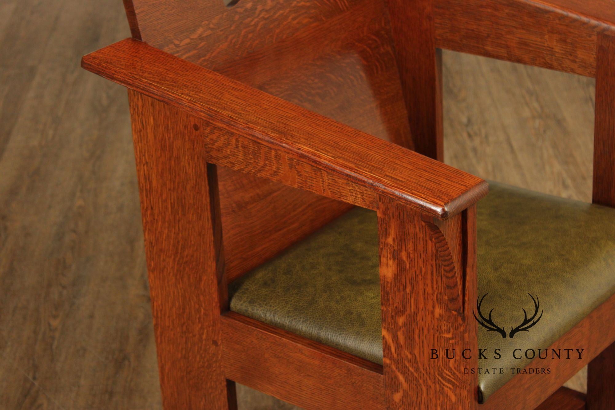 Stickley Mission Collection Oak And Leather Cafe Arm Chair